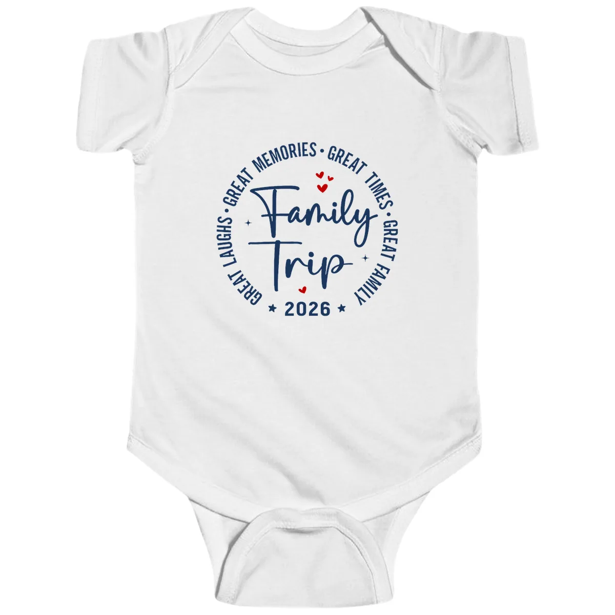 Family Trip 2026 Great Memories Badge Baby Onesie in White