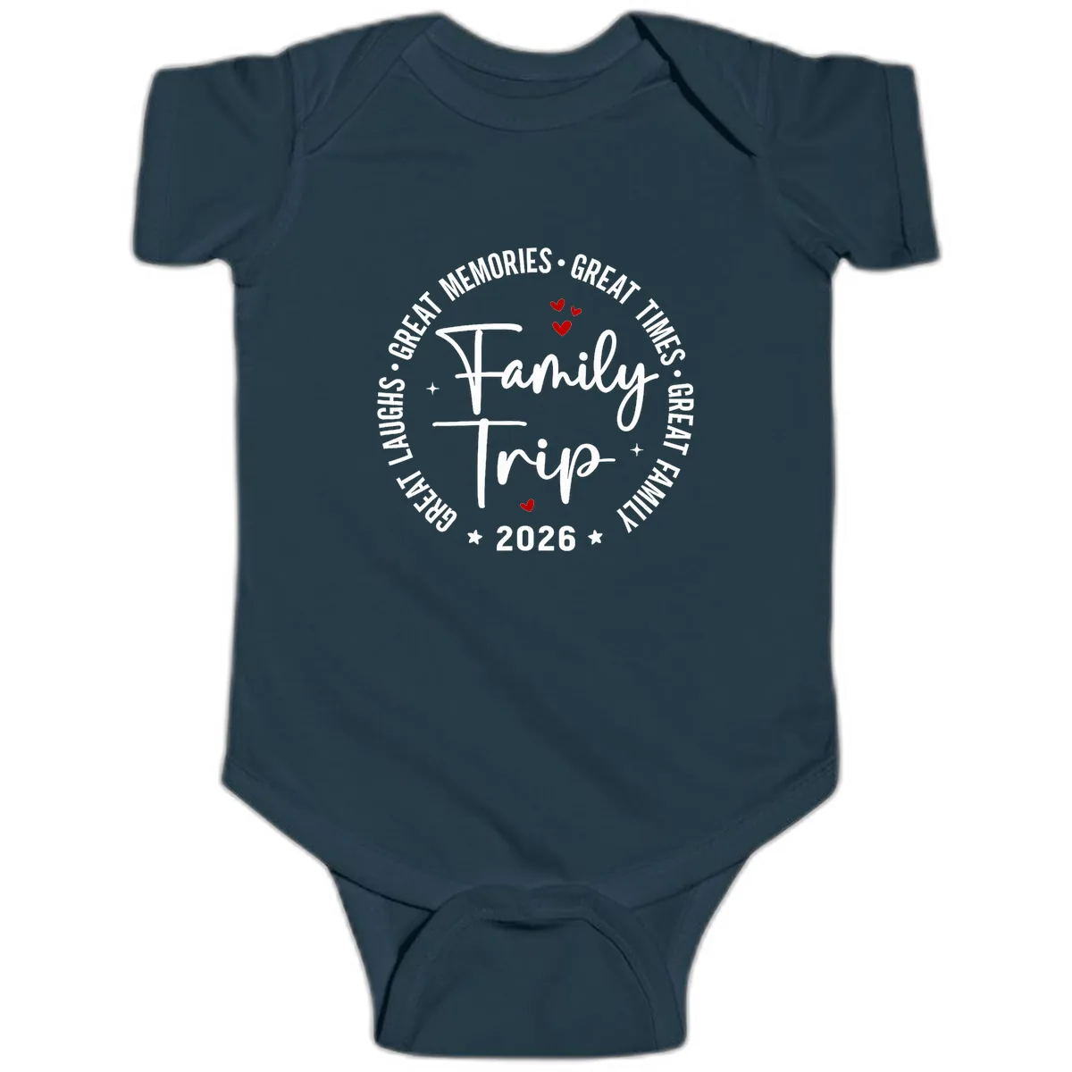 Family Trip 2026 Great Memories Badge Baby Onesie in Navy