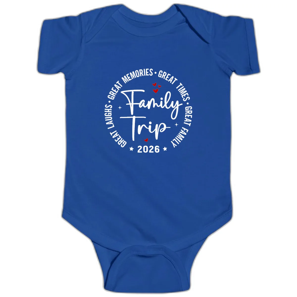 Family Trip 2026 Great Memories Badge Baby Onesie in Royal