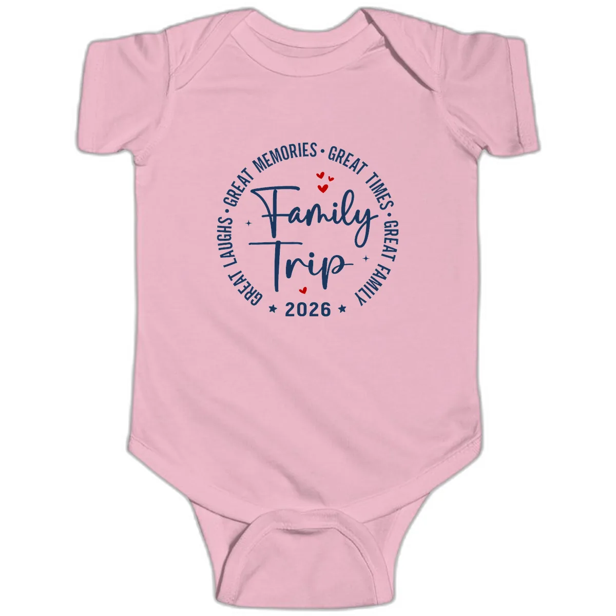 Family Trip 2026 Great Memories Badge Baby Onesie in Pink