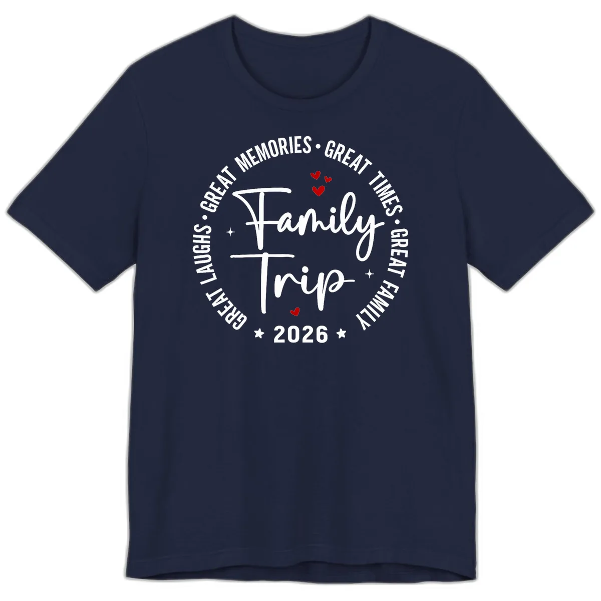 Family Trip 2026 Great Memories Badge Premium T-Shirt in Navy
