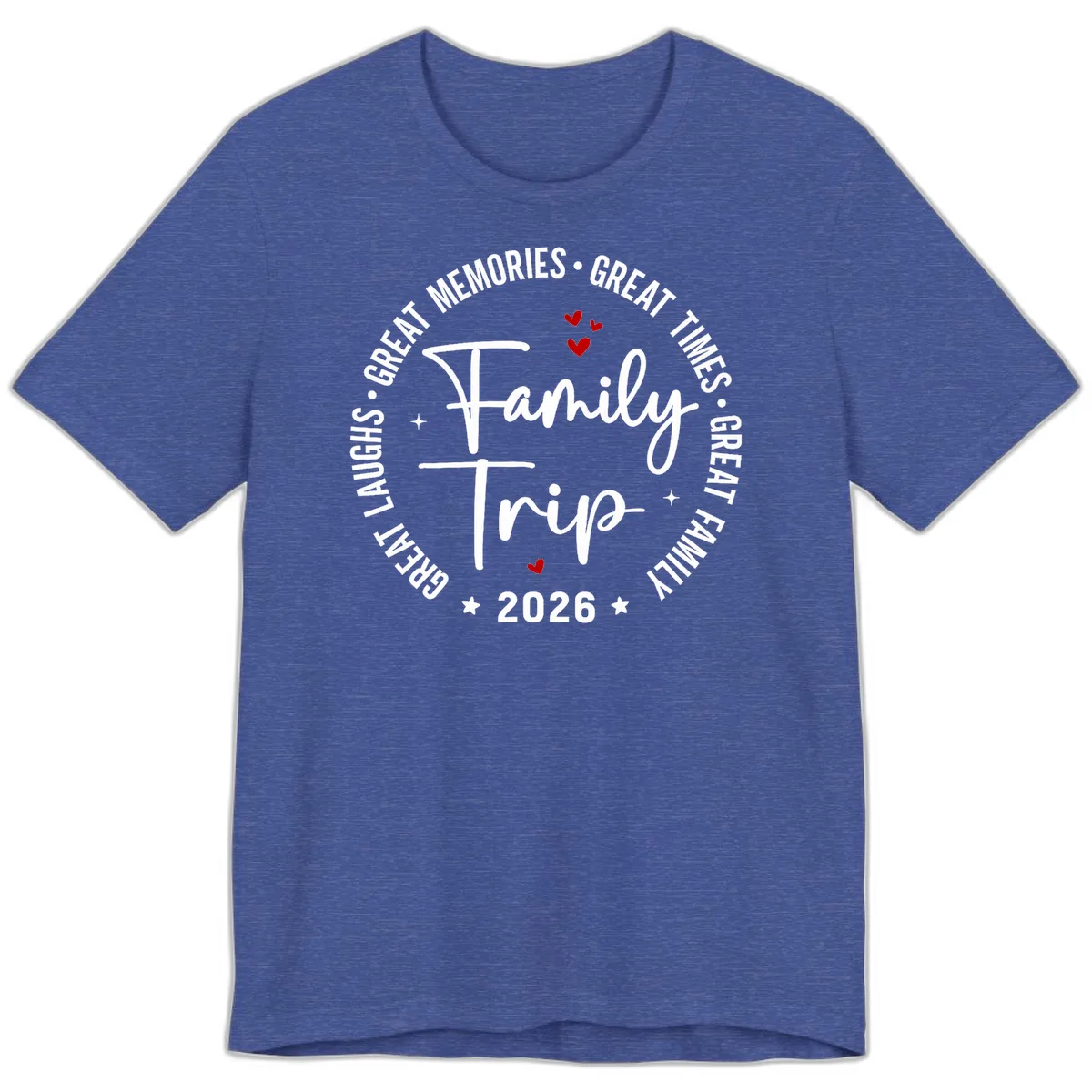 Family Trip 2026 Great Memories Badge Premium T-Shirt in Heather True Royal