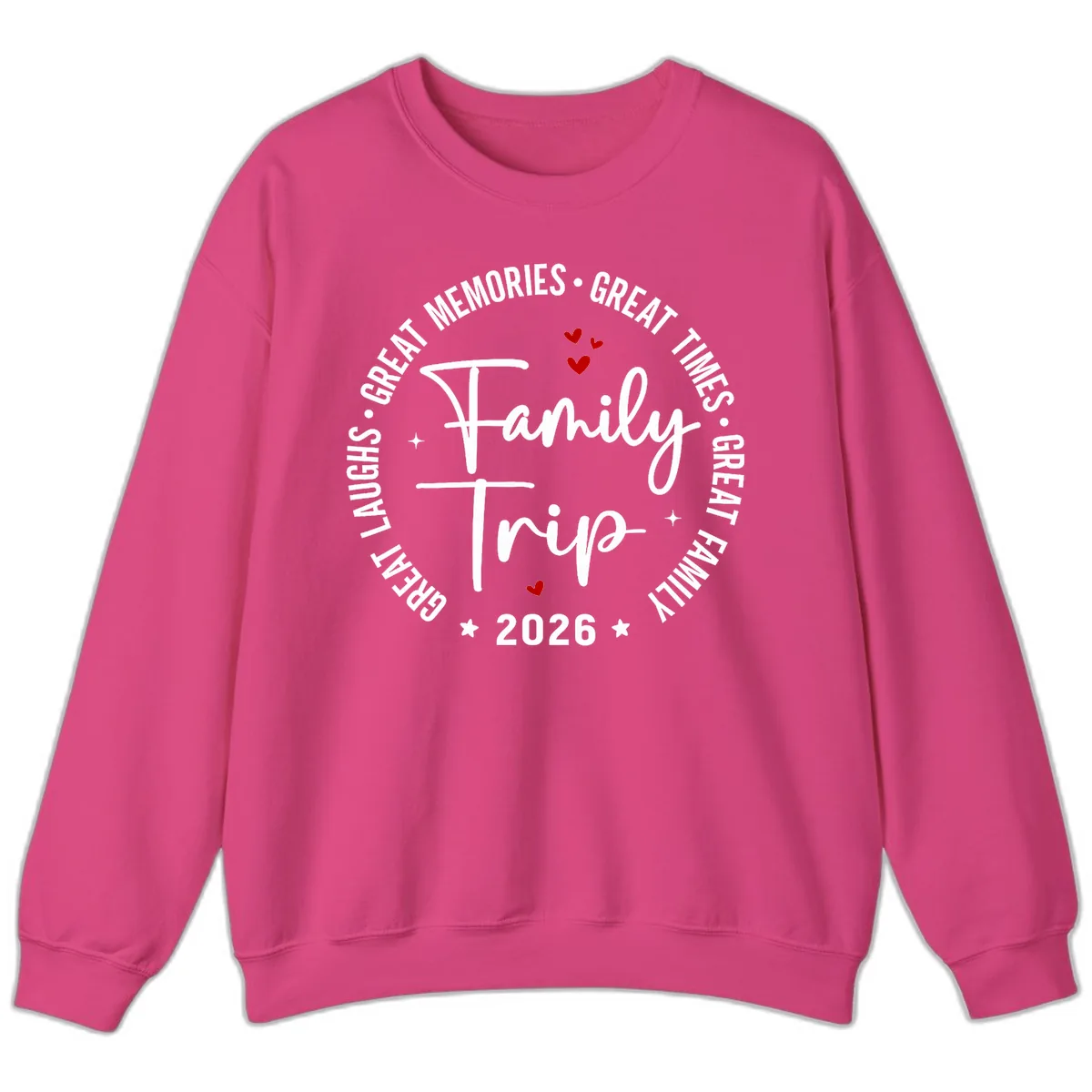 Family Trip 2026 Great Memories Badge Sweatshirt in Heliconia