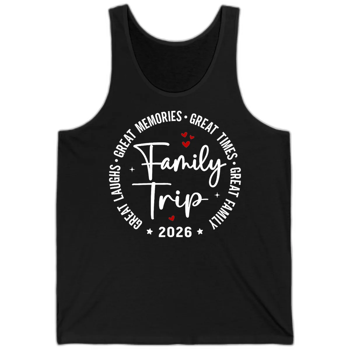 Family Trip 2026 Great Memories Badge Tank in Black