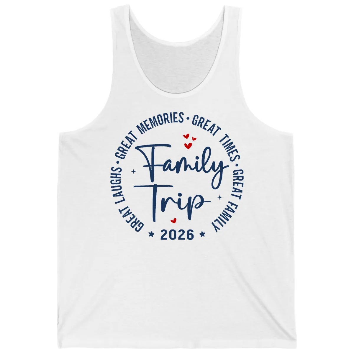 Family Trip 2026 Great Memories Badge Tank in White