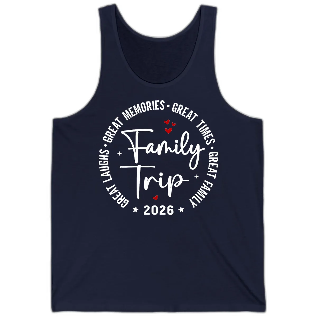 Family Trip 2026 Great Memories Badge Tank in Navy