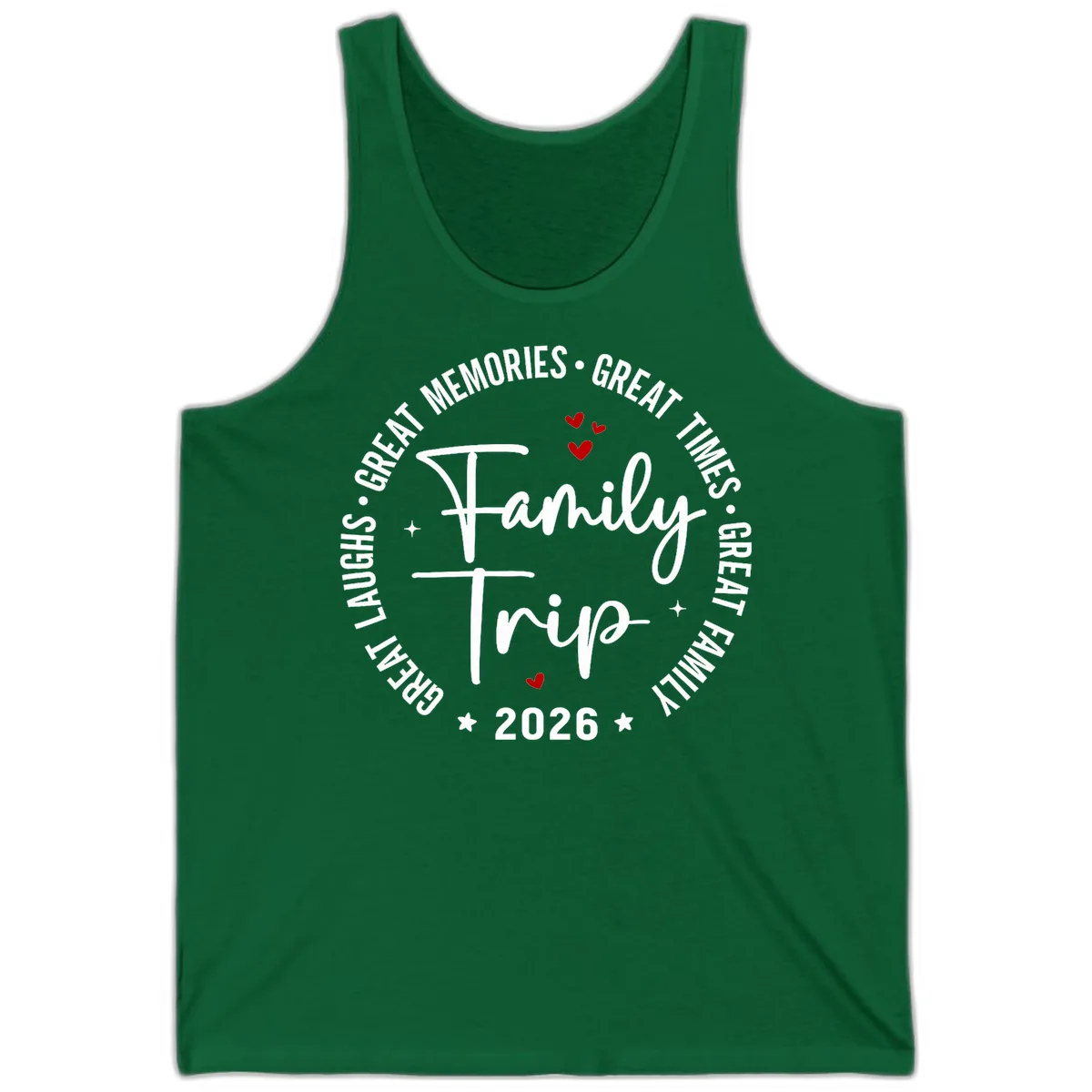 Family Trip 2026 Great Memories Badge Tank in Kelly