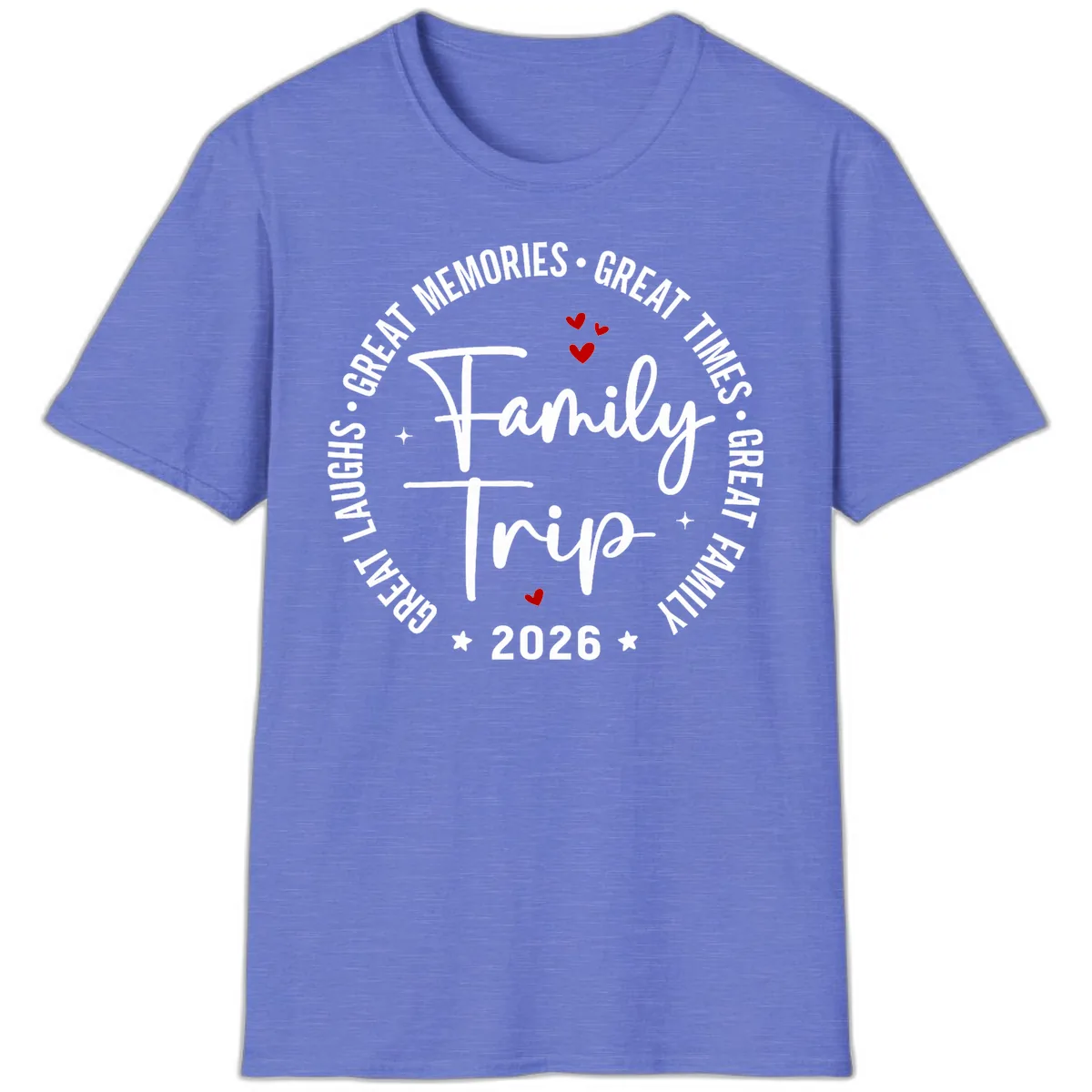 Family Trip 2026 Great Memories Badge T-Shirt in Heather Royal