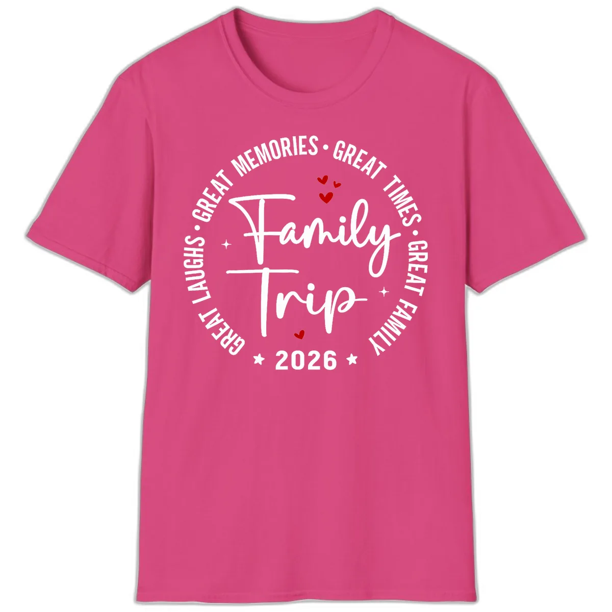 Family Trip 2026 Great Memories Badge T-Shirt in Heliconia