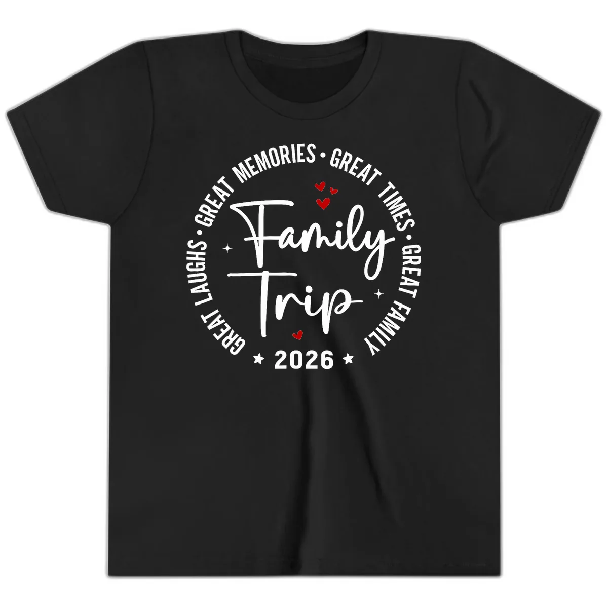 Family Trip 2026 Great Memories Badge Youth T-Shirt in Black