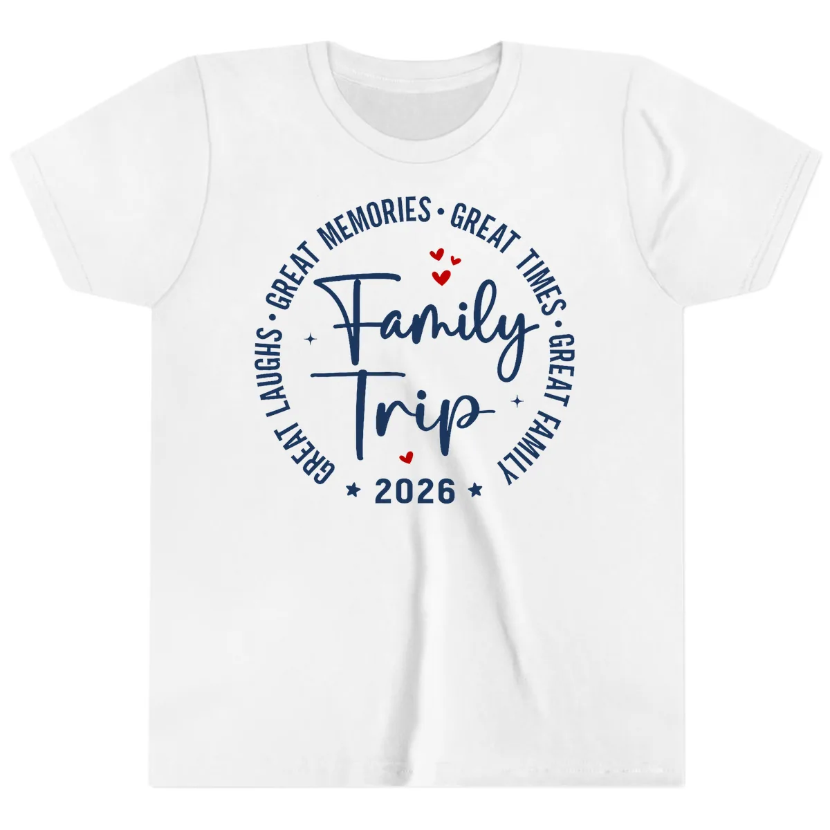 Family Trip 2026 Great Memories Badge Youth T-Shirt in White