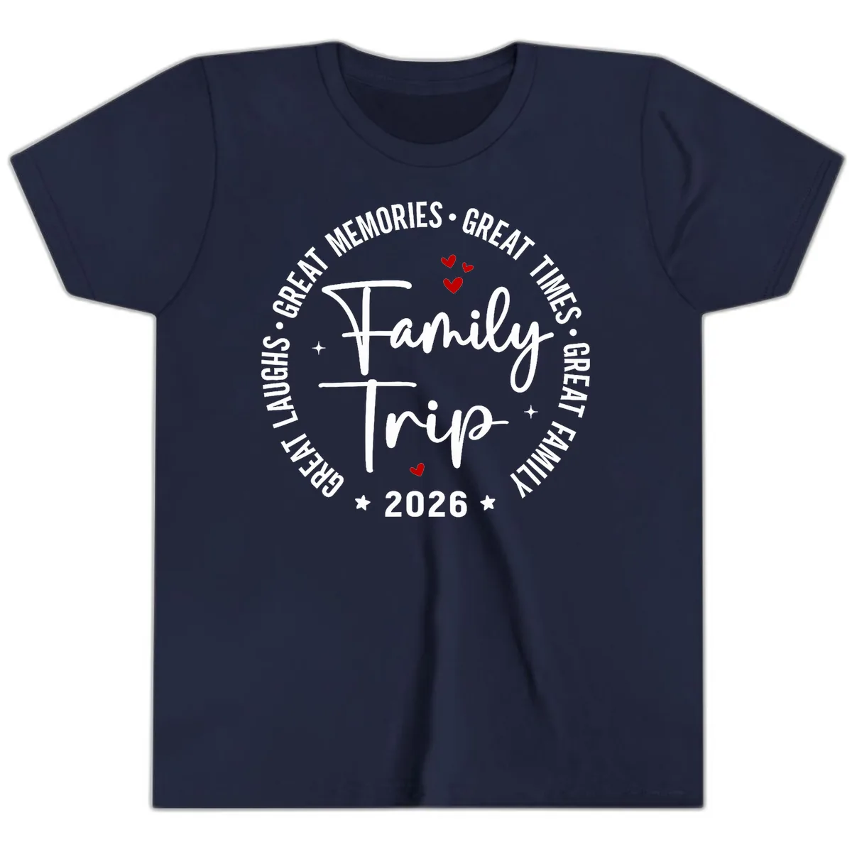 Family Trip 2026 Great Memories Badge Youth T-Shirt in Navy