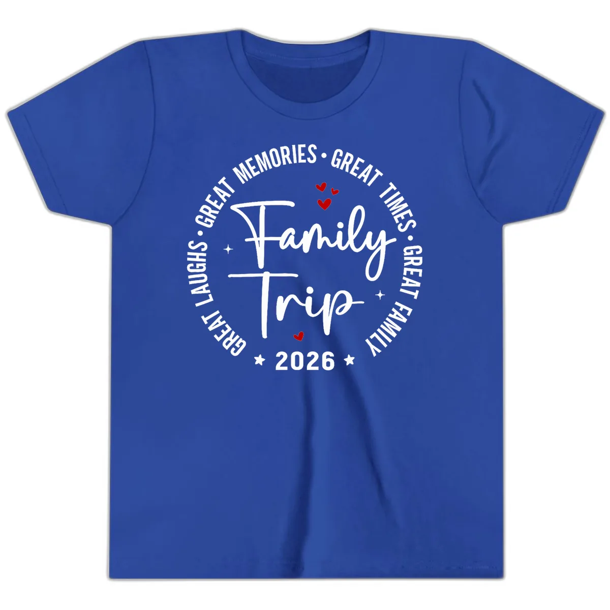 Family Trip 2026 Great Memories Badge Youth T-Shirt in True Royal