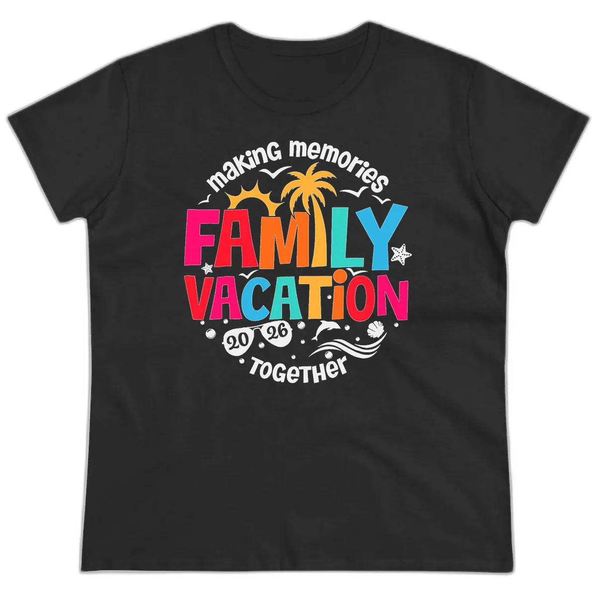 Making Memories Family Vacation 2026 Beach Trip Ladies Tee in Black