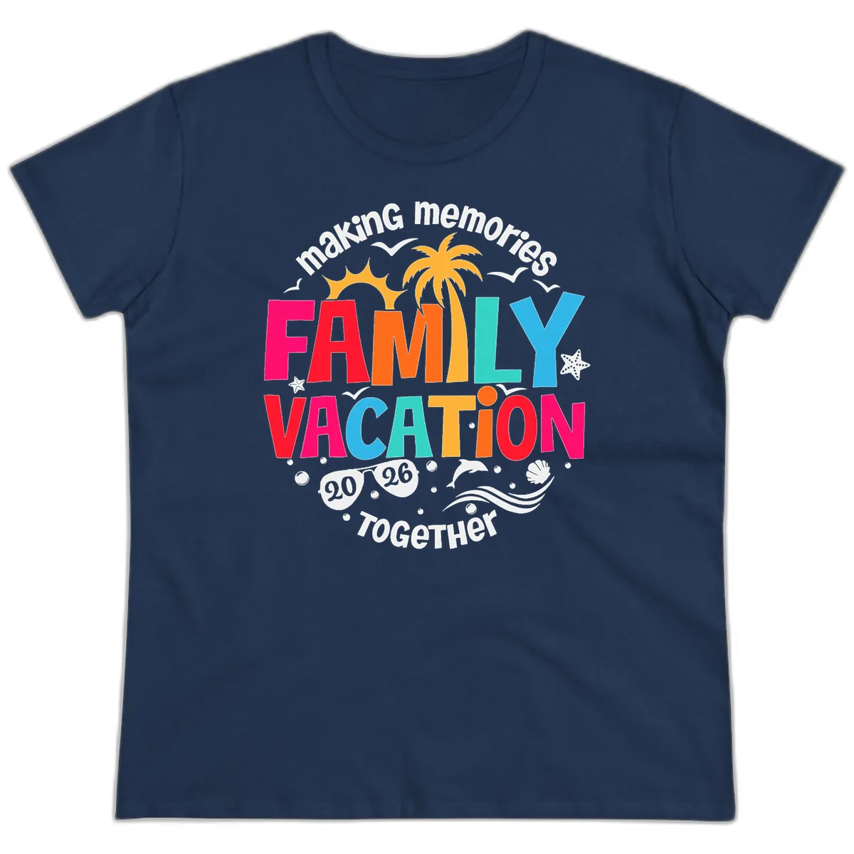 Making Memories Family Vacation 2026 Beach Trip Ladies Tee in Navy