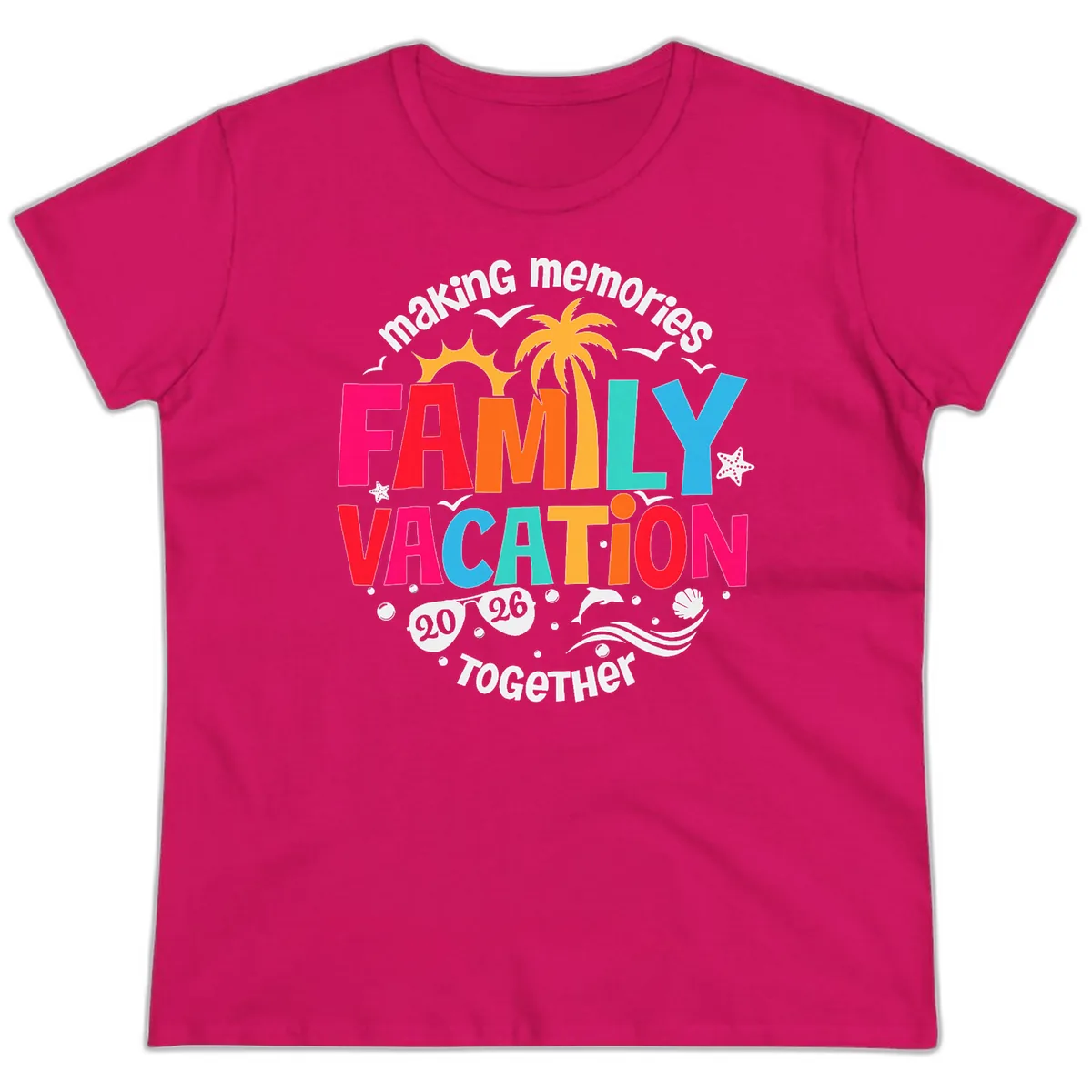 Making Memories Family Vacation 2026 Beach Trip Ladies Tee in Heliconia