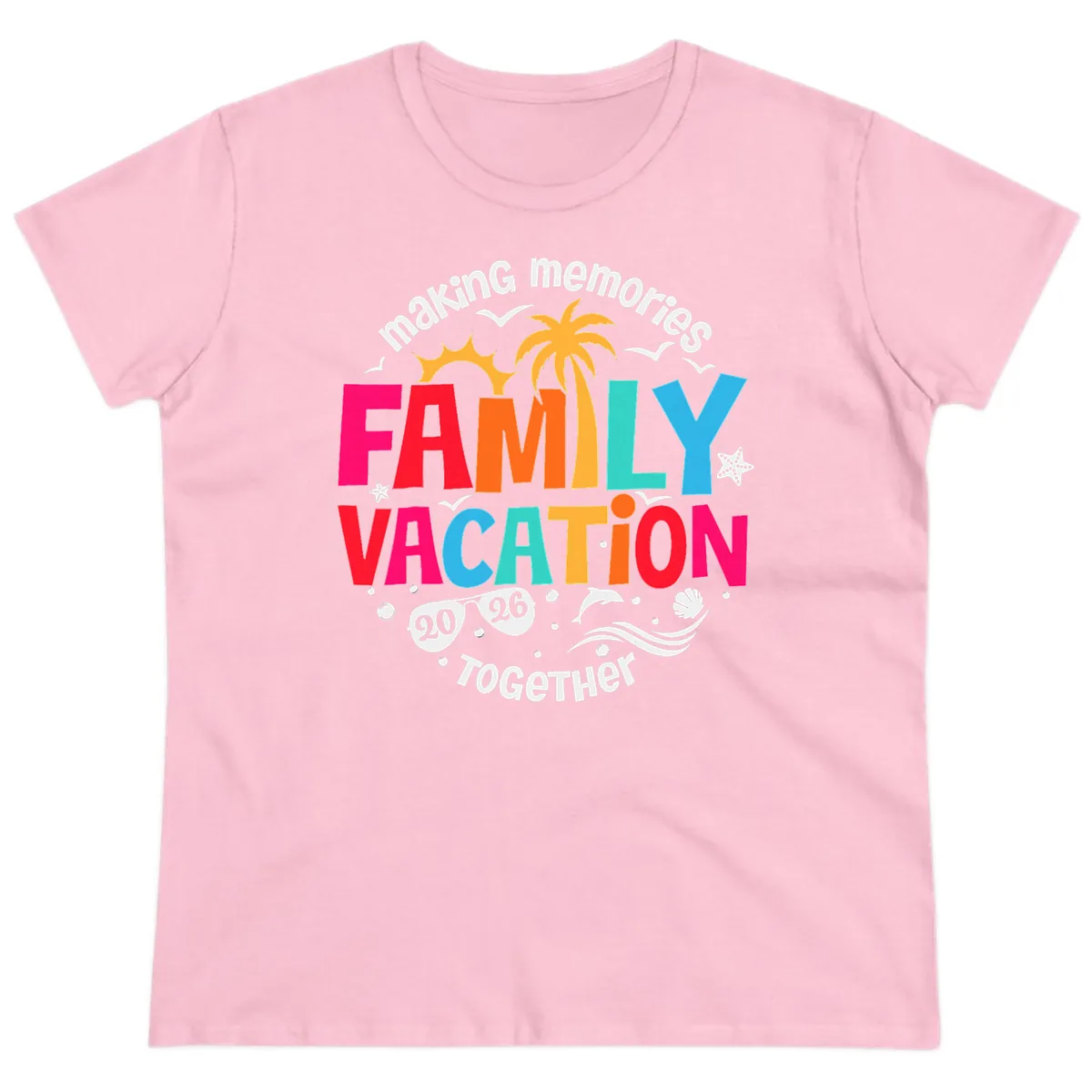 Making Memories Family Vacation 2026 Beach Trip Ladies Tee in Light Pink