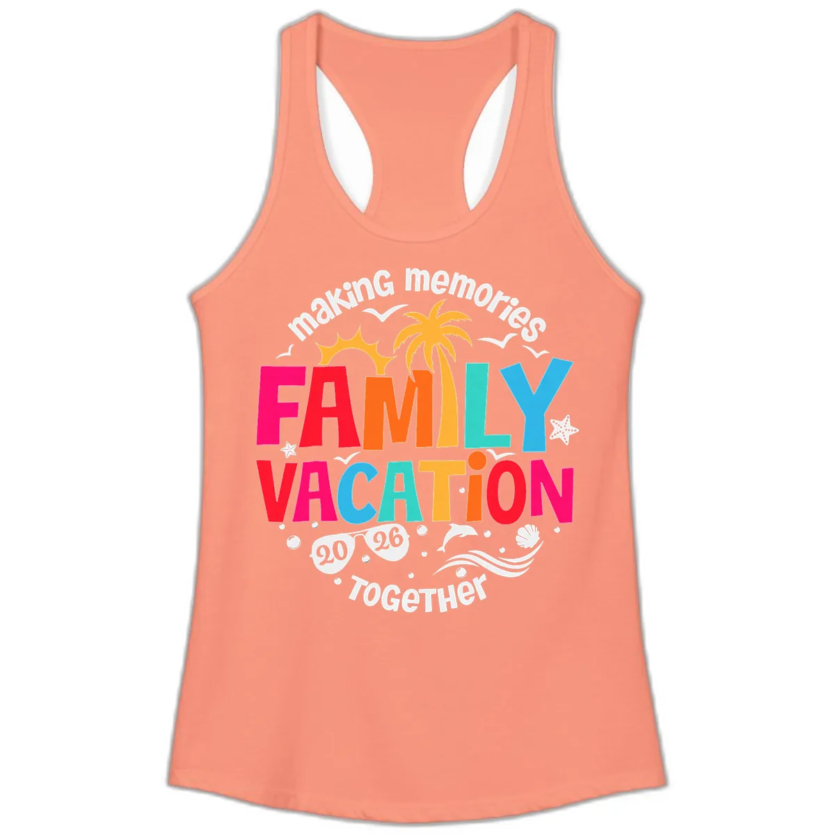 Making Memories Family Vacation 2026 Beach Trip Ladies Tank in Solid Light Orange