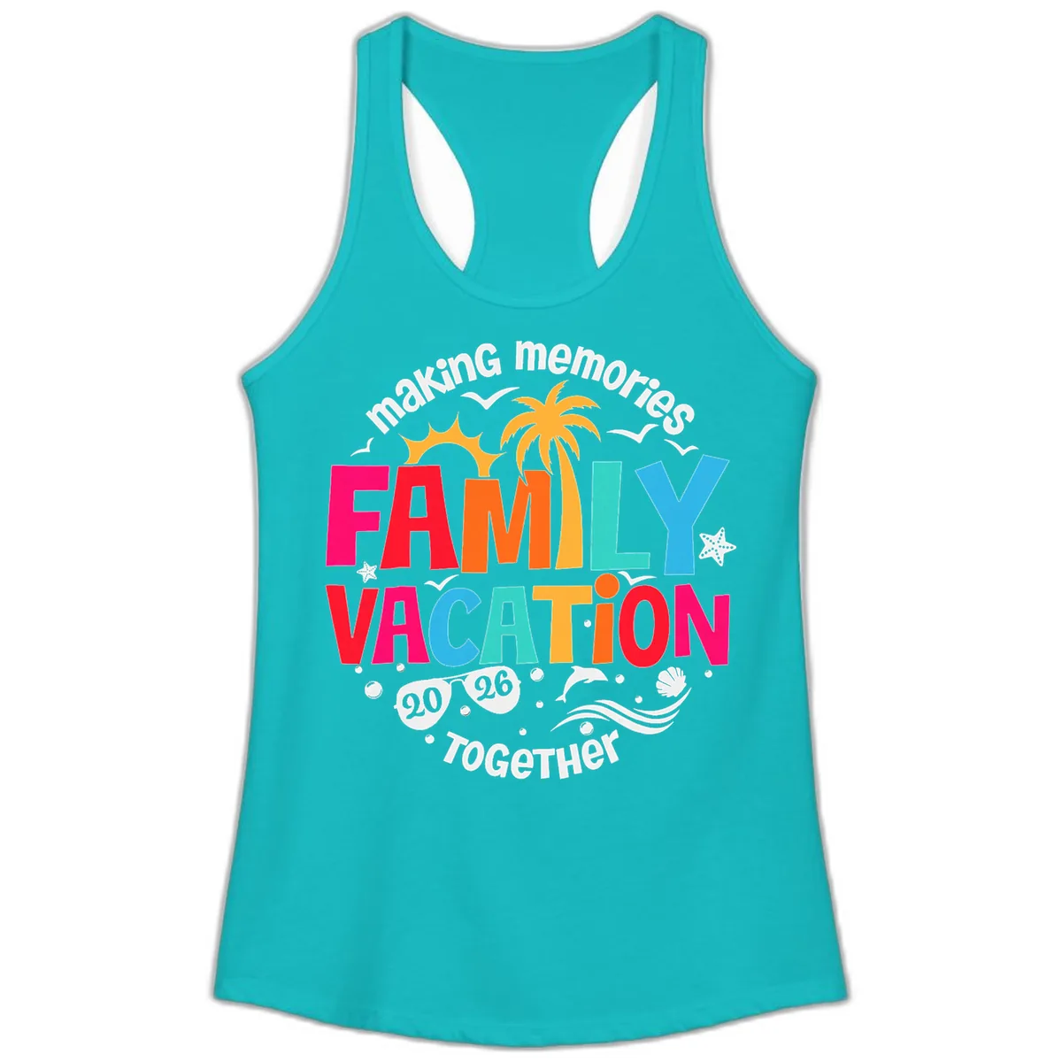 Making Memories Family Vacation 2026 Beach Trip Ladies Tank in Tahiti Blue