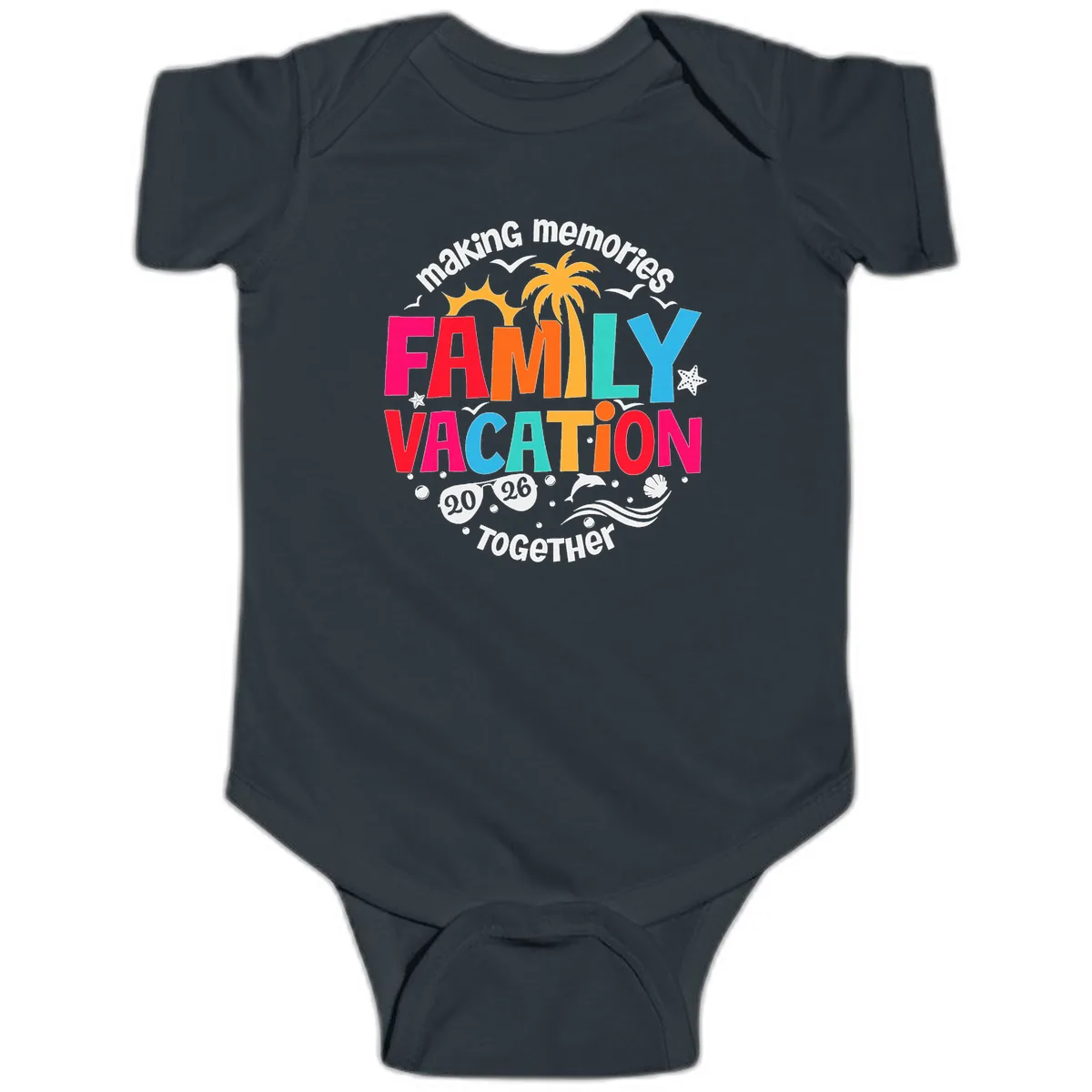 Making Memories Family Vacation 2026 Beach Trip Baby Onesie in Black