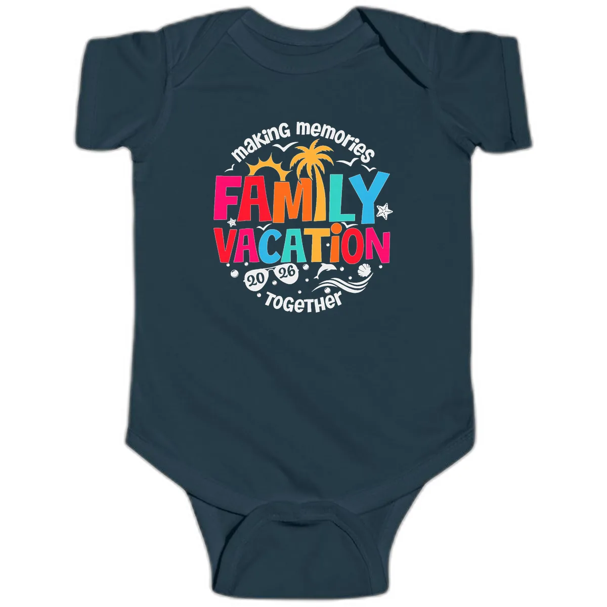 Making Memories Family Vacation 2026 Beach Trip Baby Onesie in Navy
