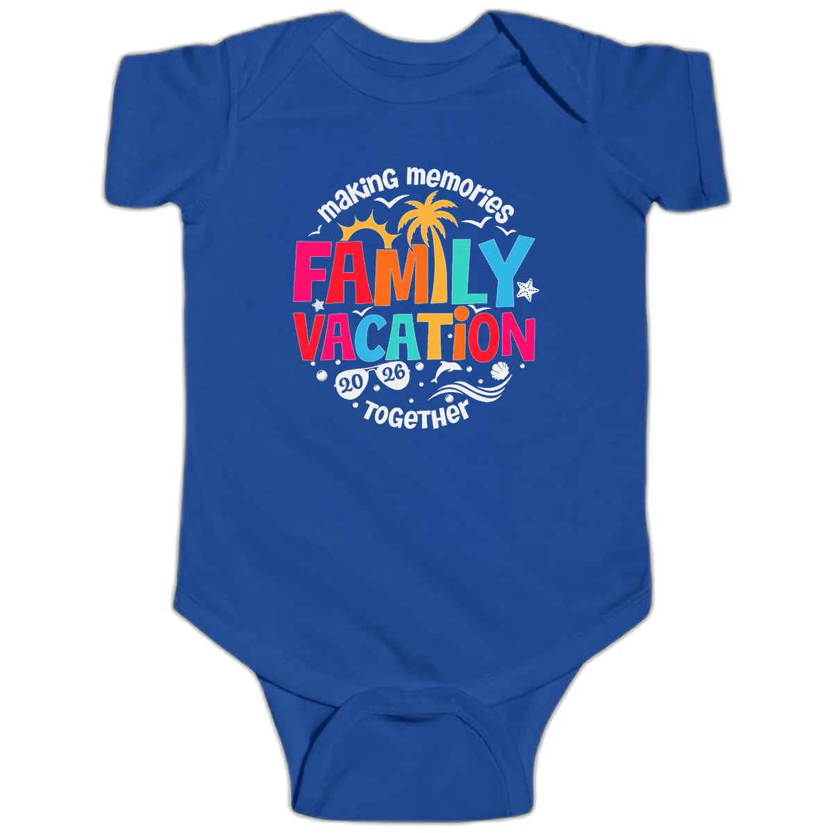 Making Memories Family Vacation 2026 Beach Trip Baby Onesie in Royal