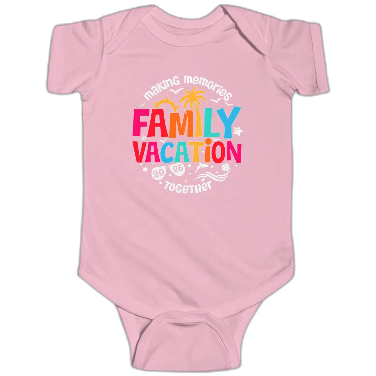 Making Memories Family Vacation 2026 Beach Trip Baby Onesie in Pink
