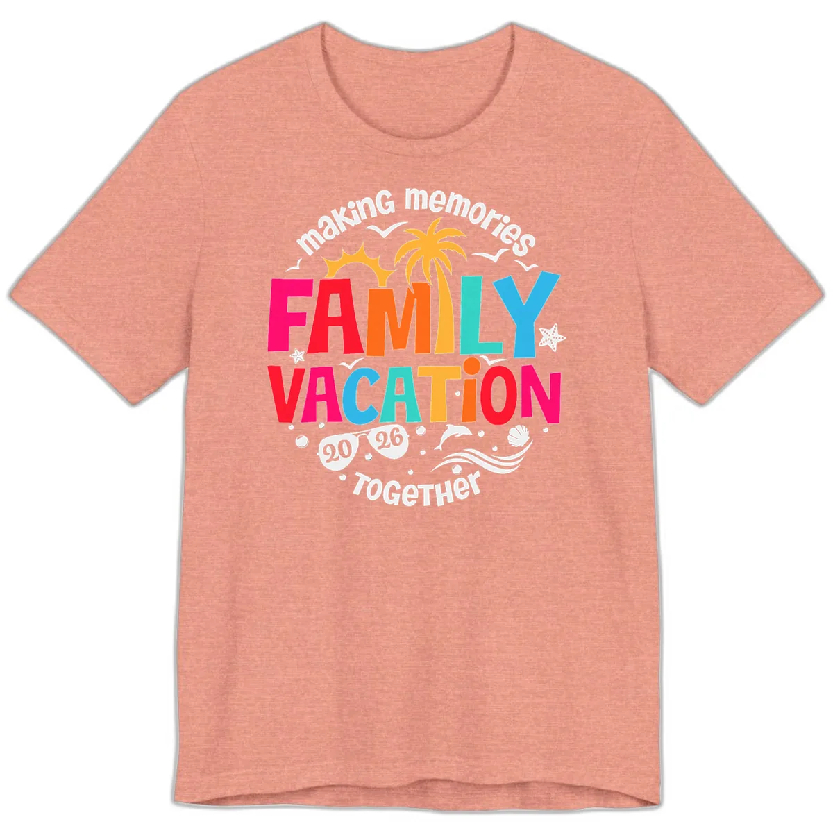 Making Memories Family Vacation 2026 Beach Trip Premium T-Shirt in Heather Sunset