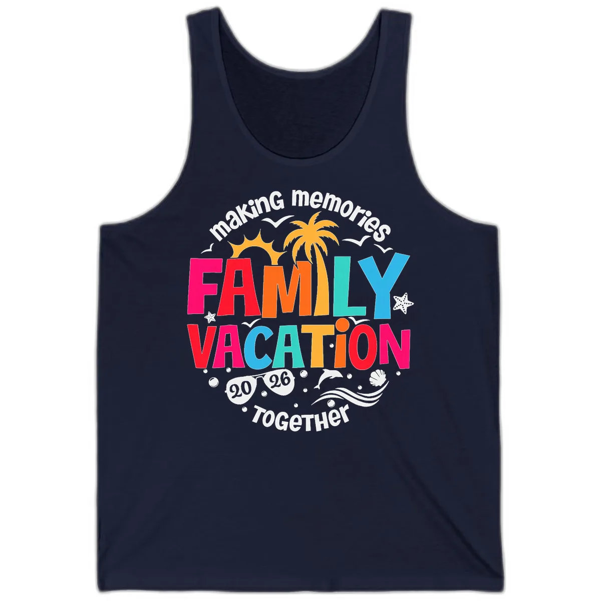 Making Memories Family Vacation 2026 Beach Trip Tank in Navy