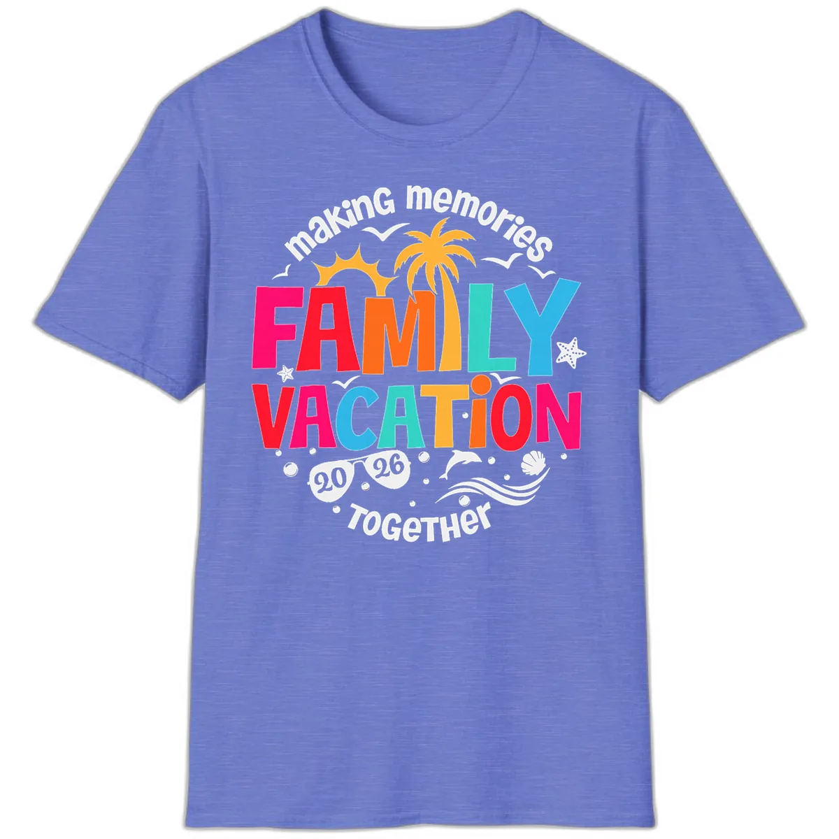 Making Memories Family Vacation 2026 Beach Trip T-Shirt in Heather Royal