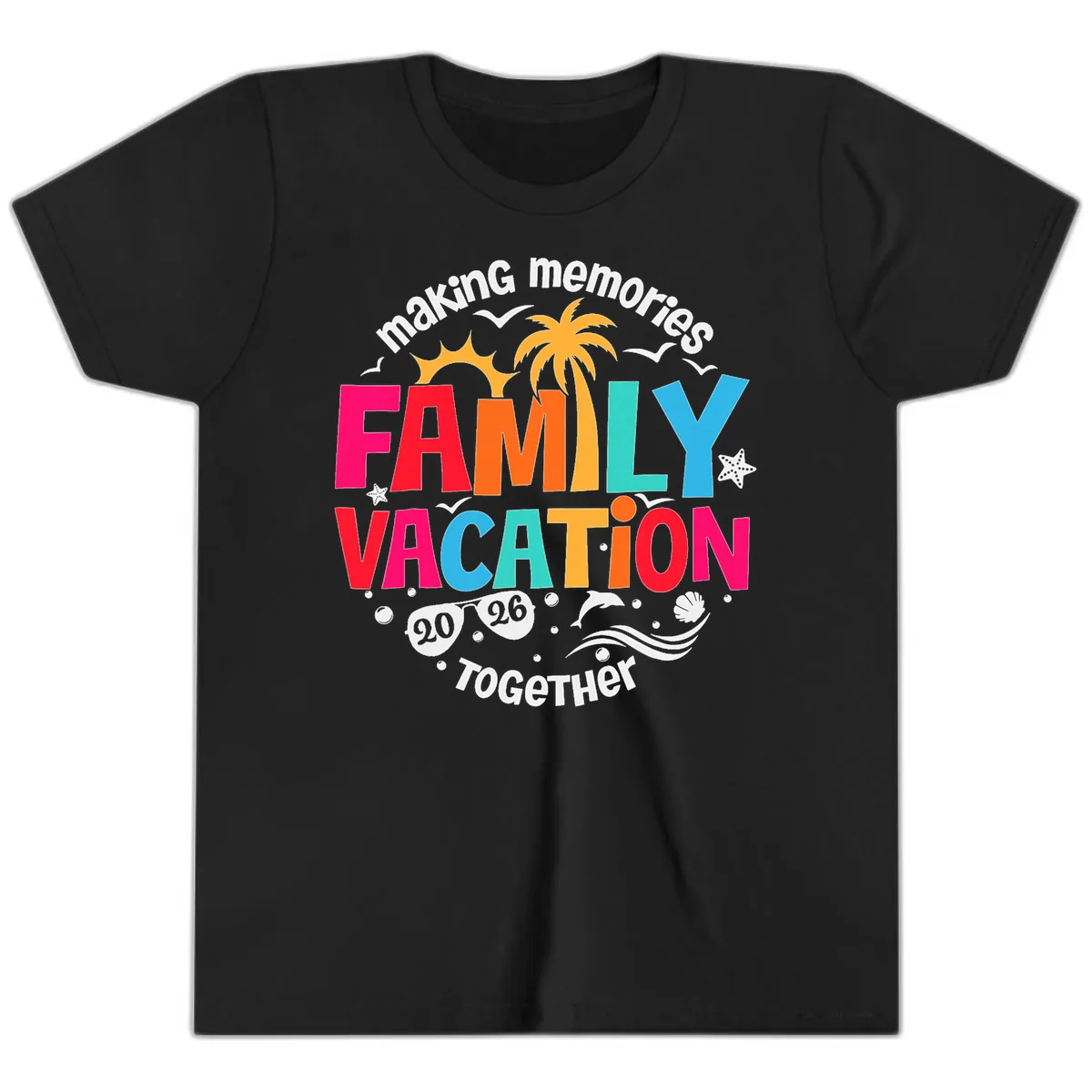 Making Memories Family Vacation 2026 Beach Trip Youth T-Shirt in Black