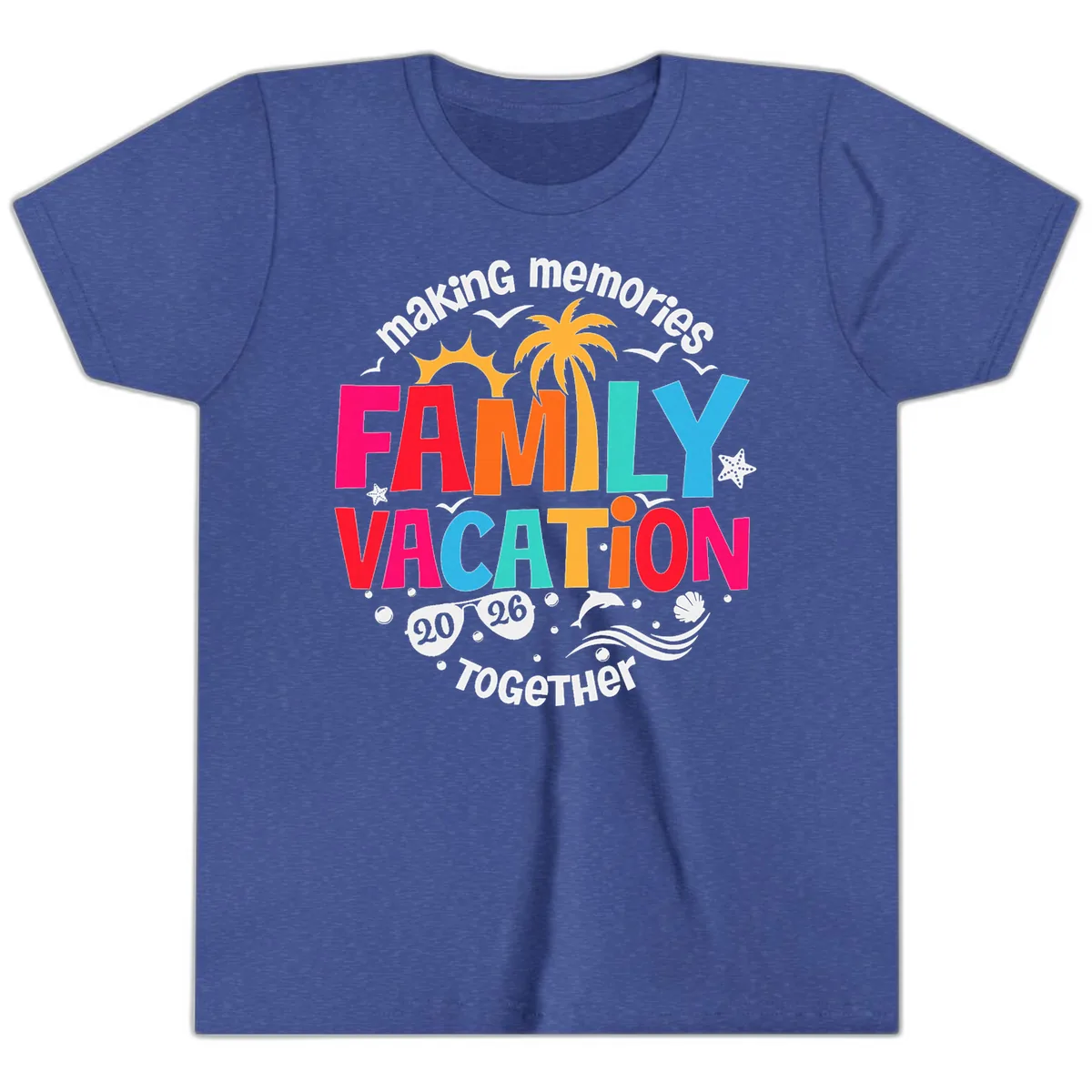 Making Memories Family Vacation 2026 Beach Trip Youth T-Shirt in Heather True Royal