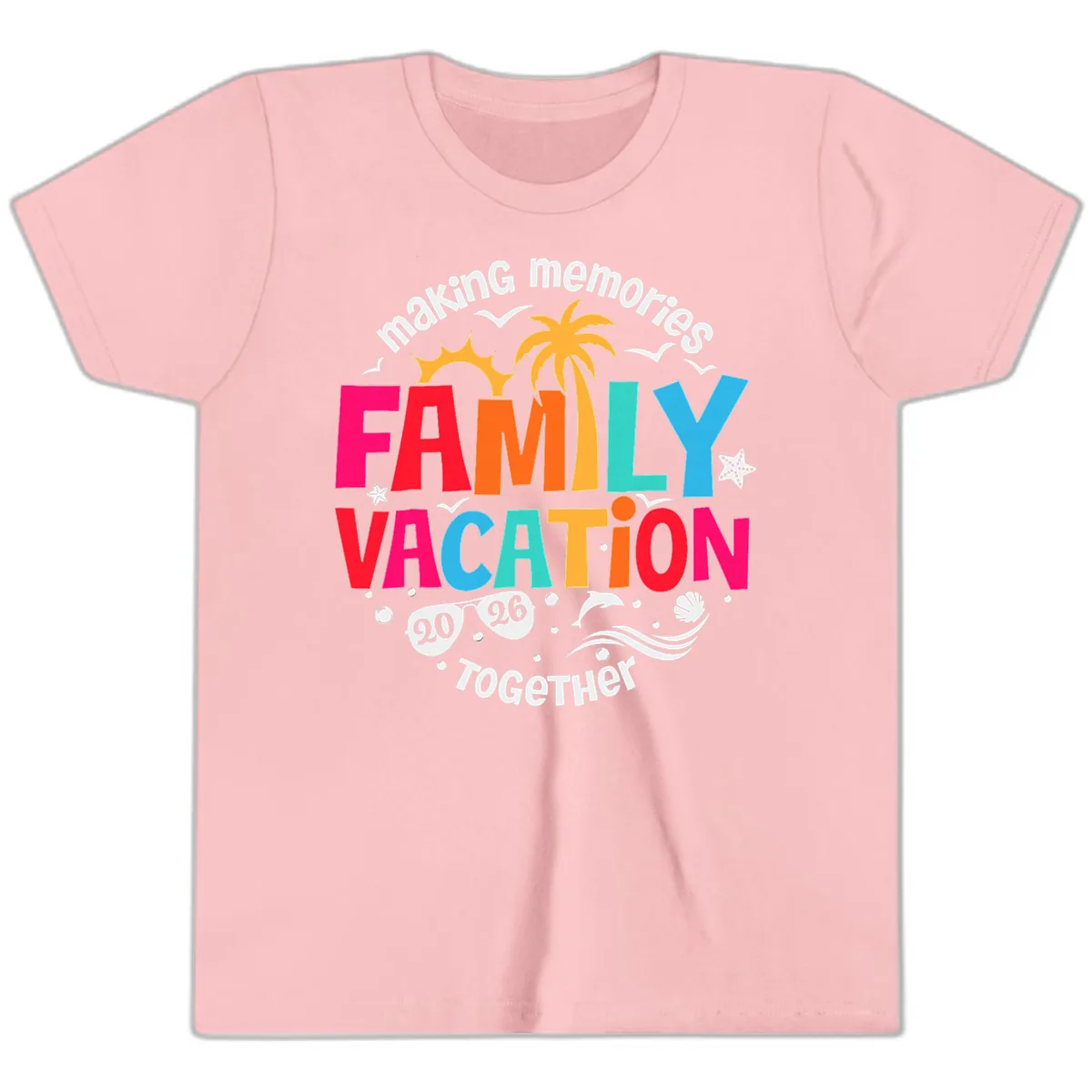 Making Memories Family Vacation 2026 Beach Trip Youth T-Shirt in Pink