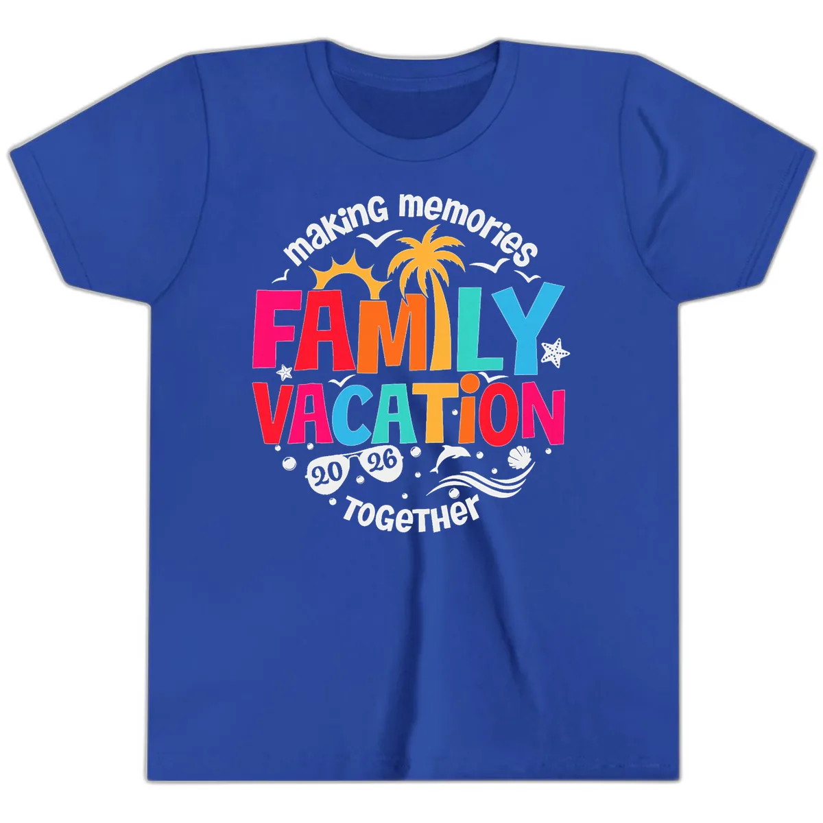 Making Memories Family Vacation 2026 Beach Trip Youth T-Shirt in True Royal