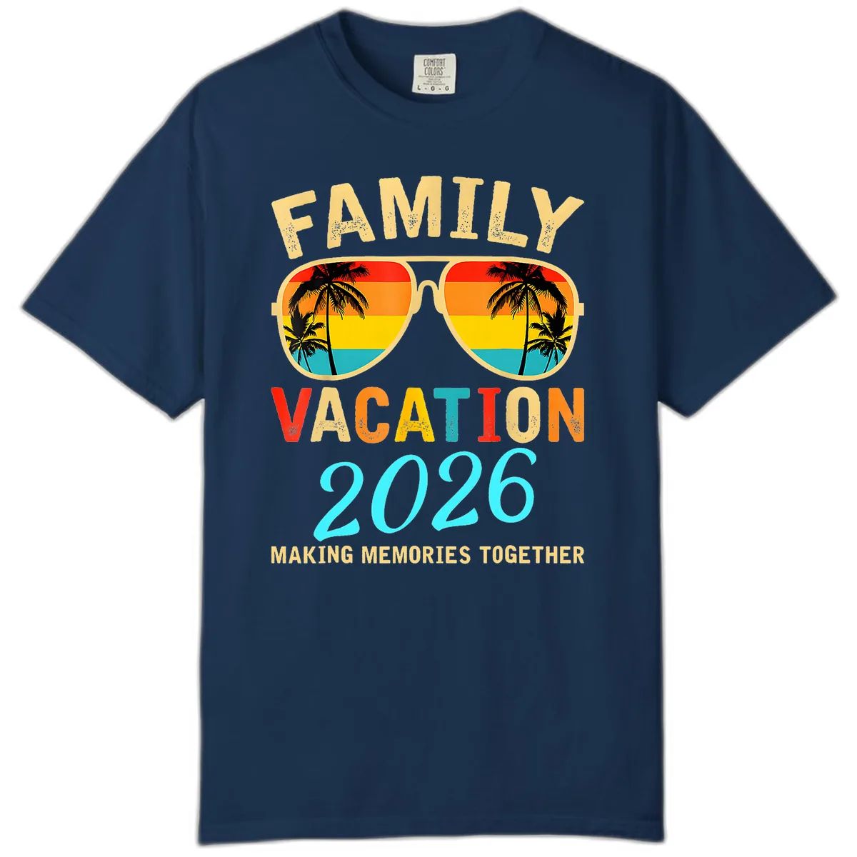 Family Vacation 2026 Sunglasses Beach Design Comfort Color in Navy