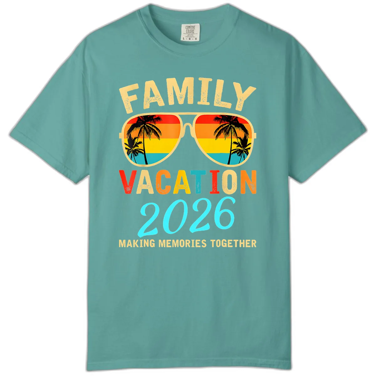 Family Vacation 2026 Sunglasses Beach Design Comfort Color in Seafoam