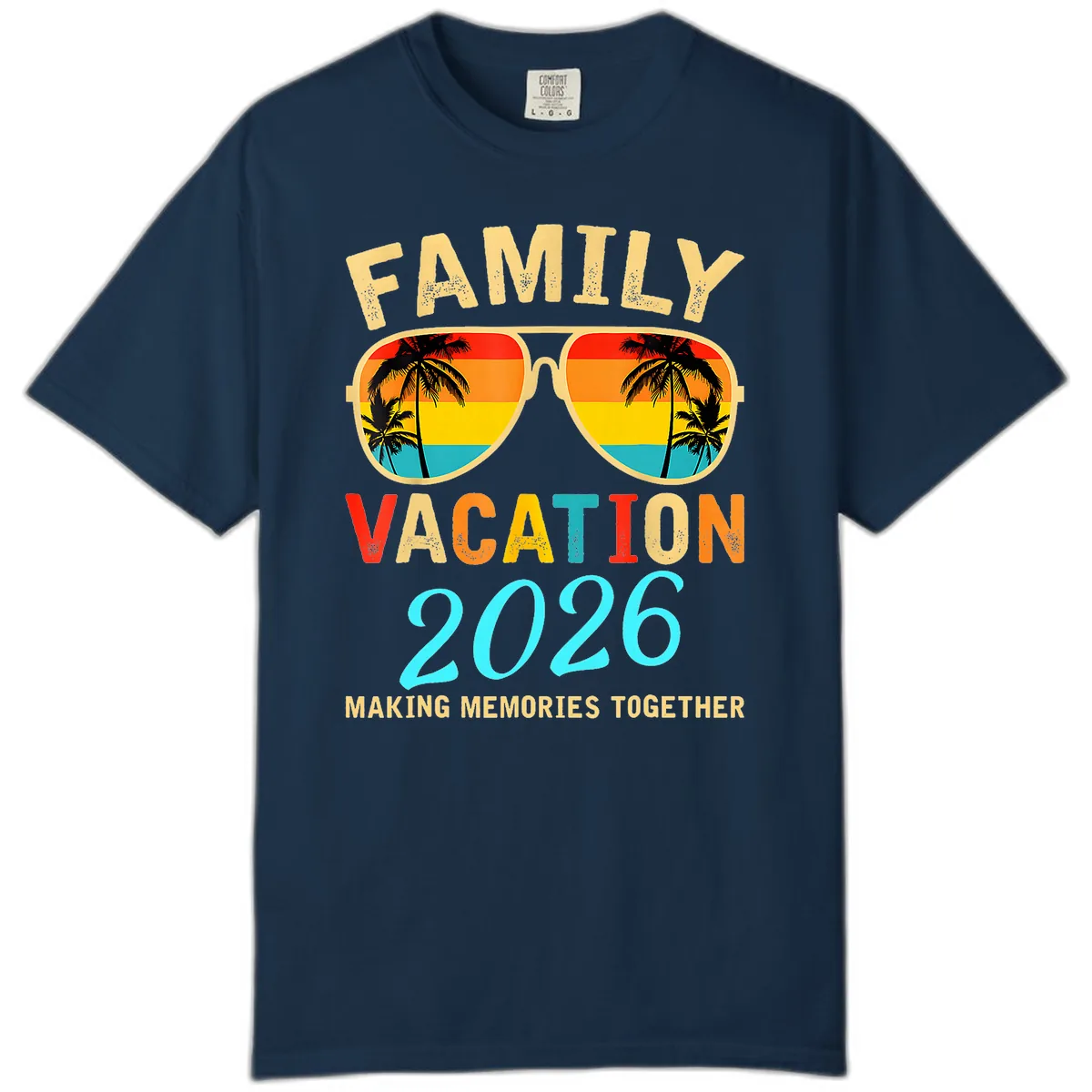Family Vacation 2026 Sunglasses Beach Design Comfort Color in True Navy