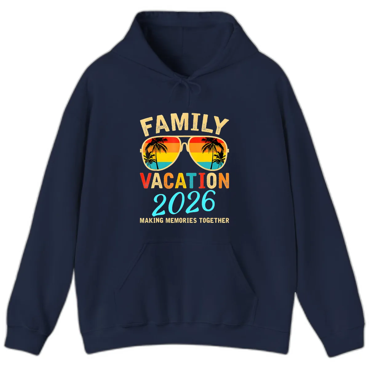 Family Vacation 2026 Sunglasses Beach Design Hoodie in Navy