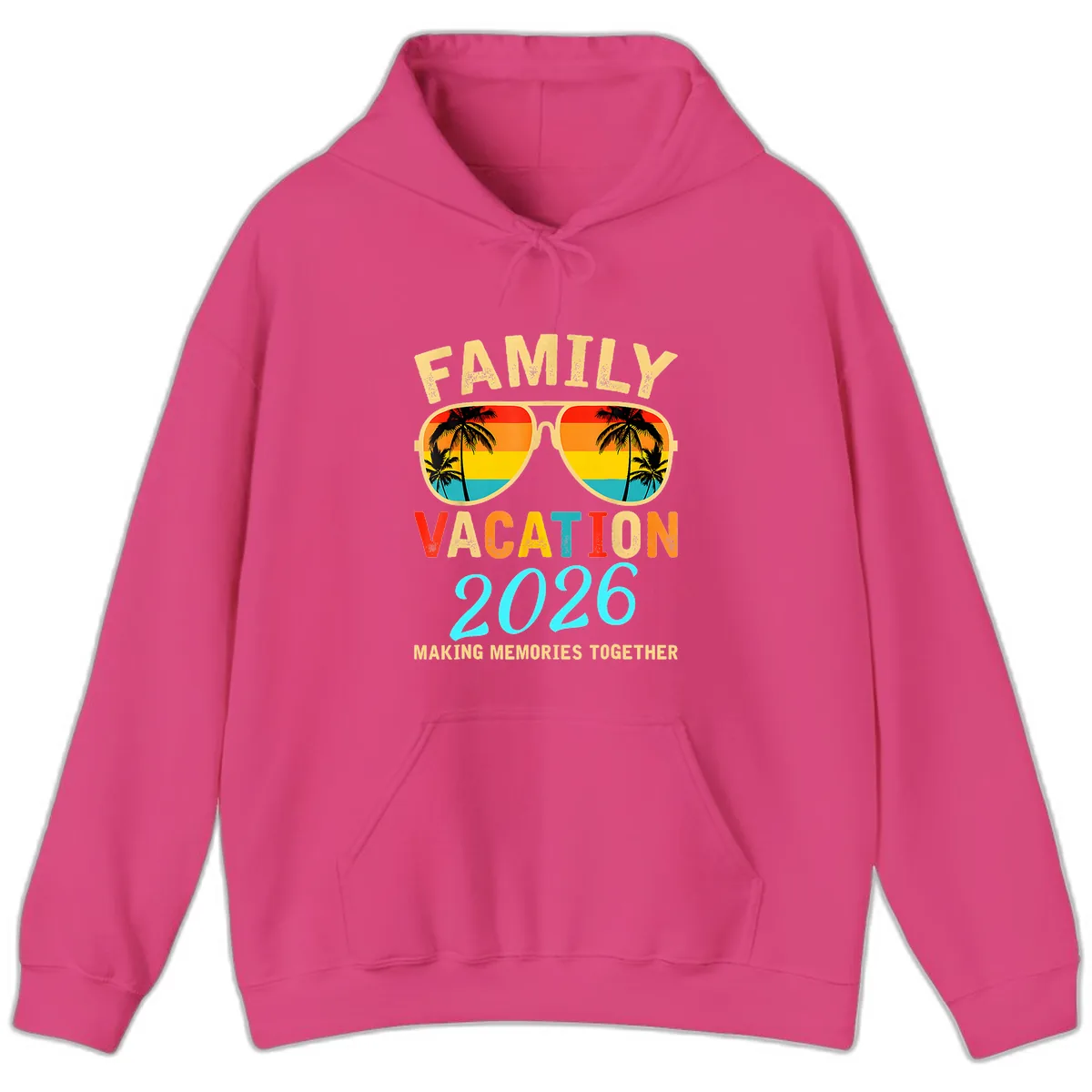 Family Vacation 2026 Sunglasses Beach Design Hoodie in Heliconia