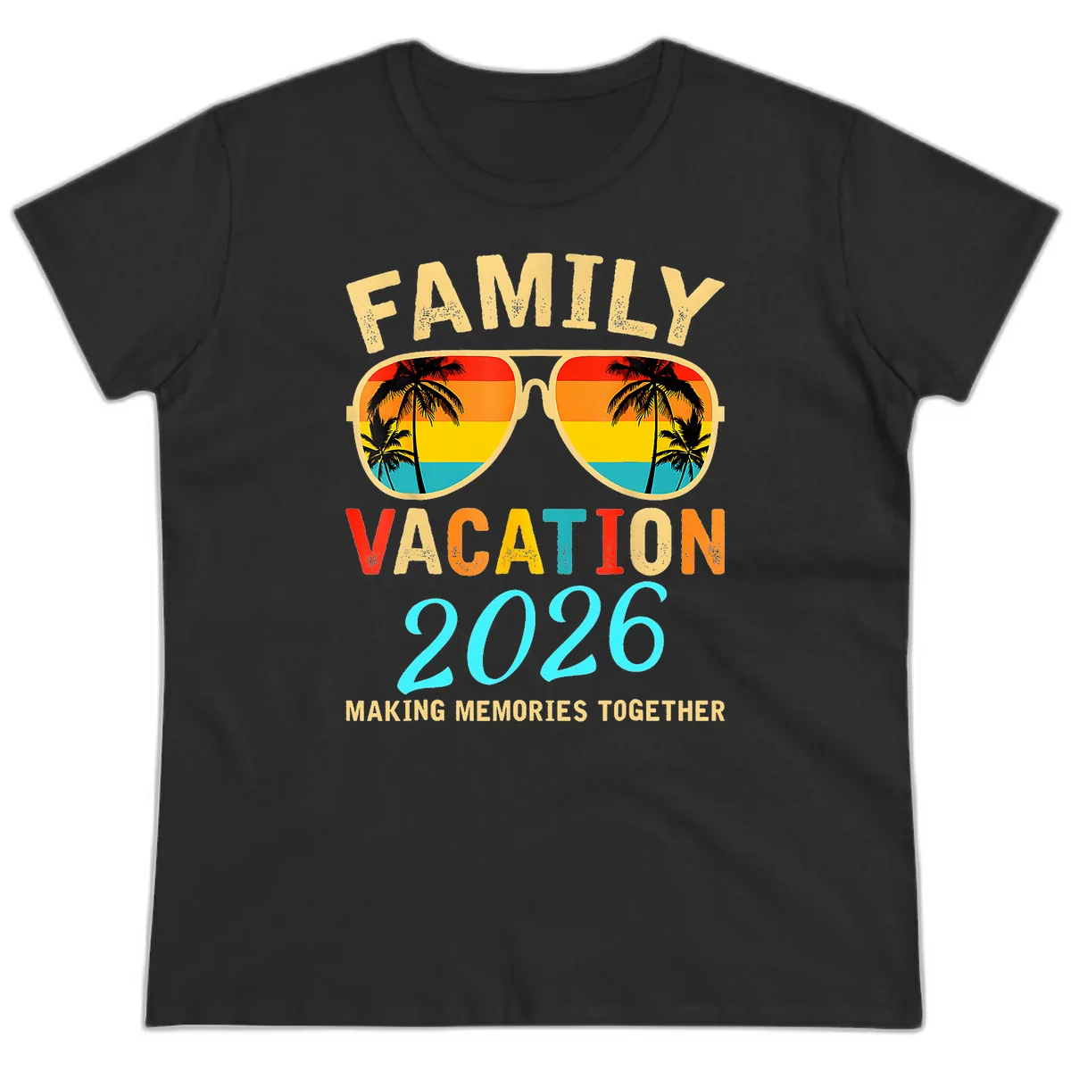 Family Vacation 2026 Sunglasses Beach Design Ladies Tee in Black