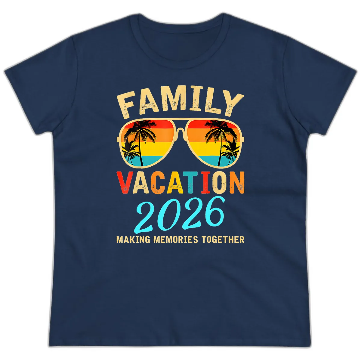 Family Vacation 2026 Sunglasses Beach Design Ladies Tee in Navy