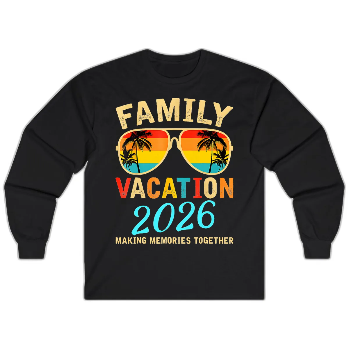 Family Vacation 2026 Sunglasses Beach Design Long Sleeve in Black