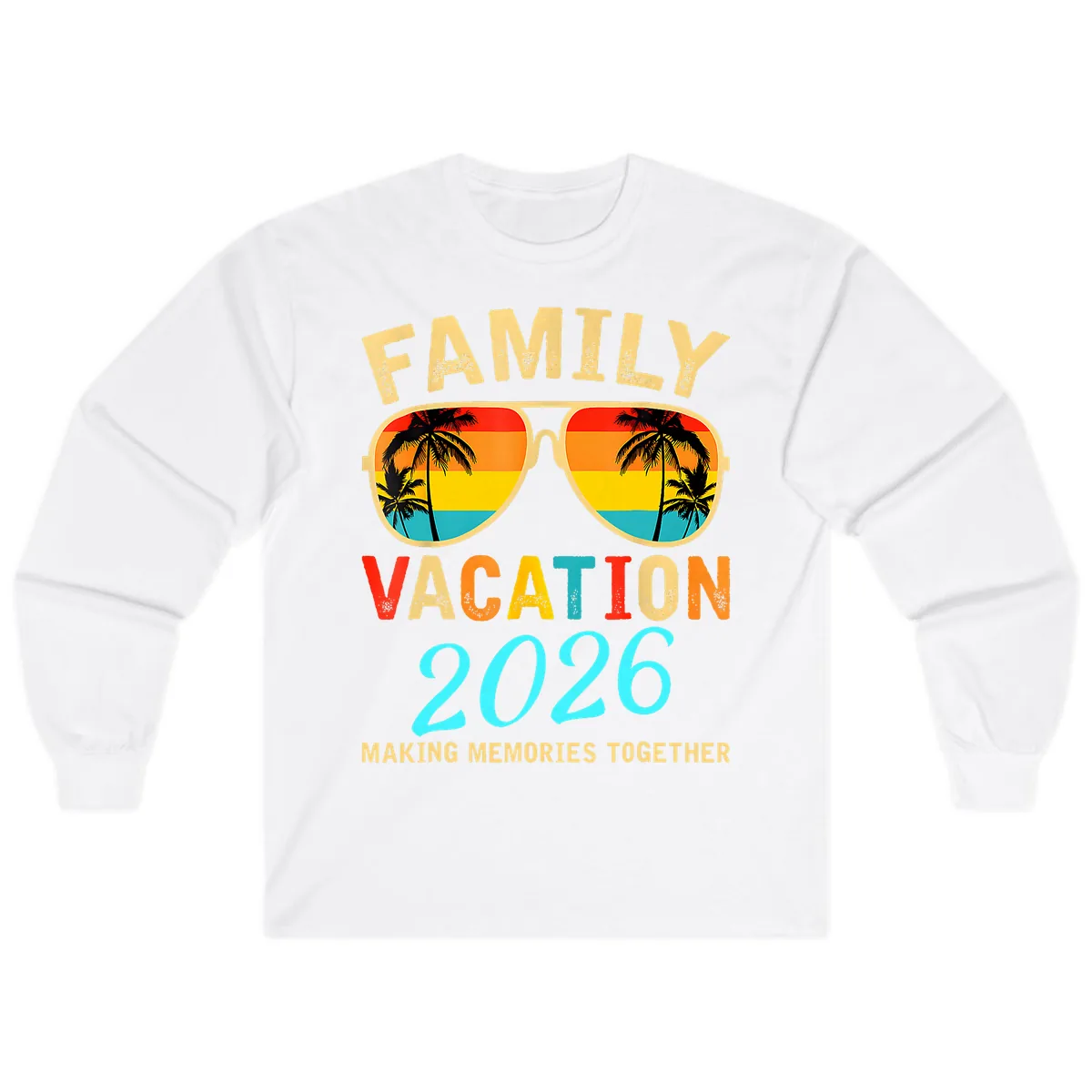 Family Vacation 2026 Sunglasses Beach Design Long Sleeve in White