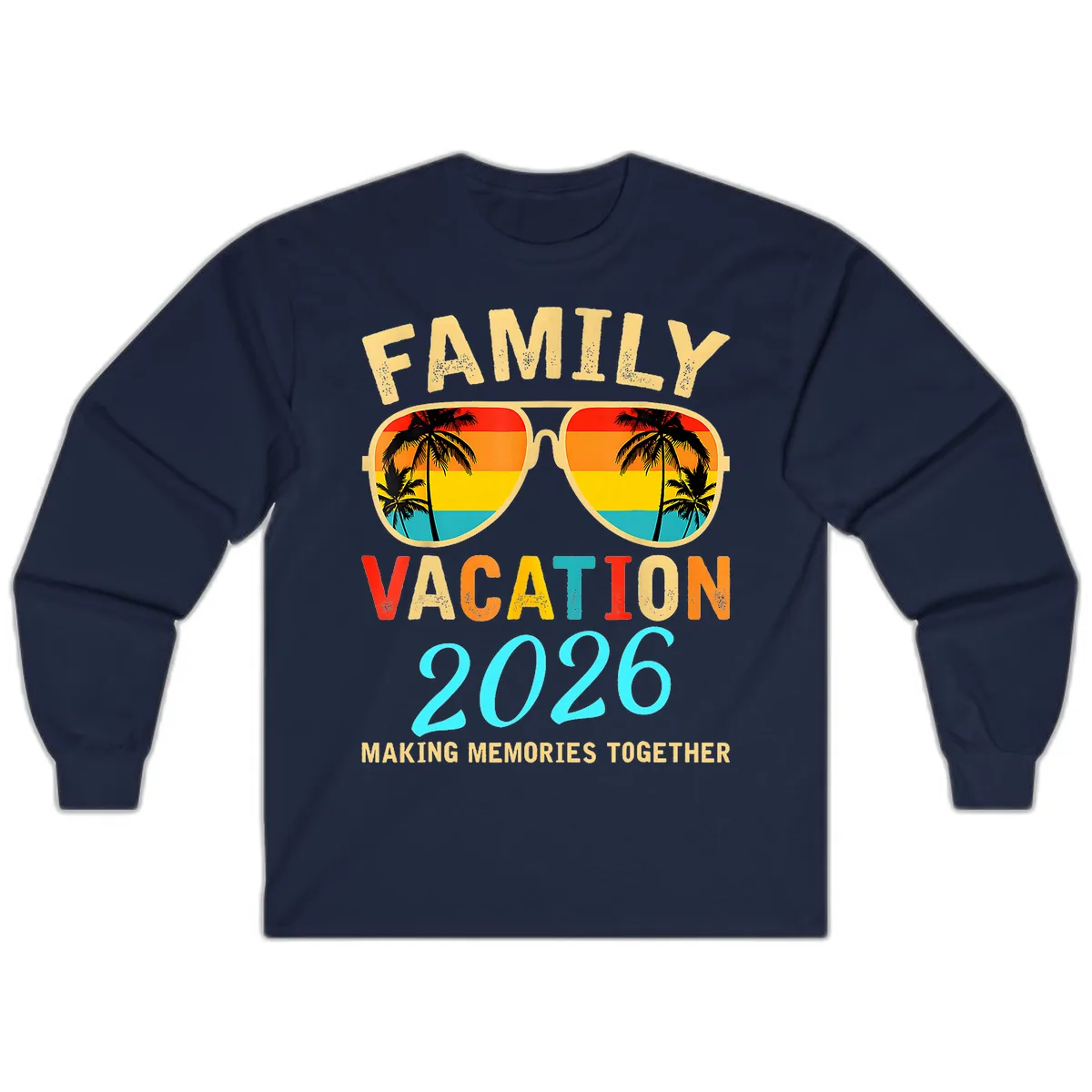 Family Vacation 2026 Sunglasses Beach Design Long Sleeve in Navy