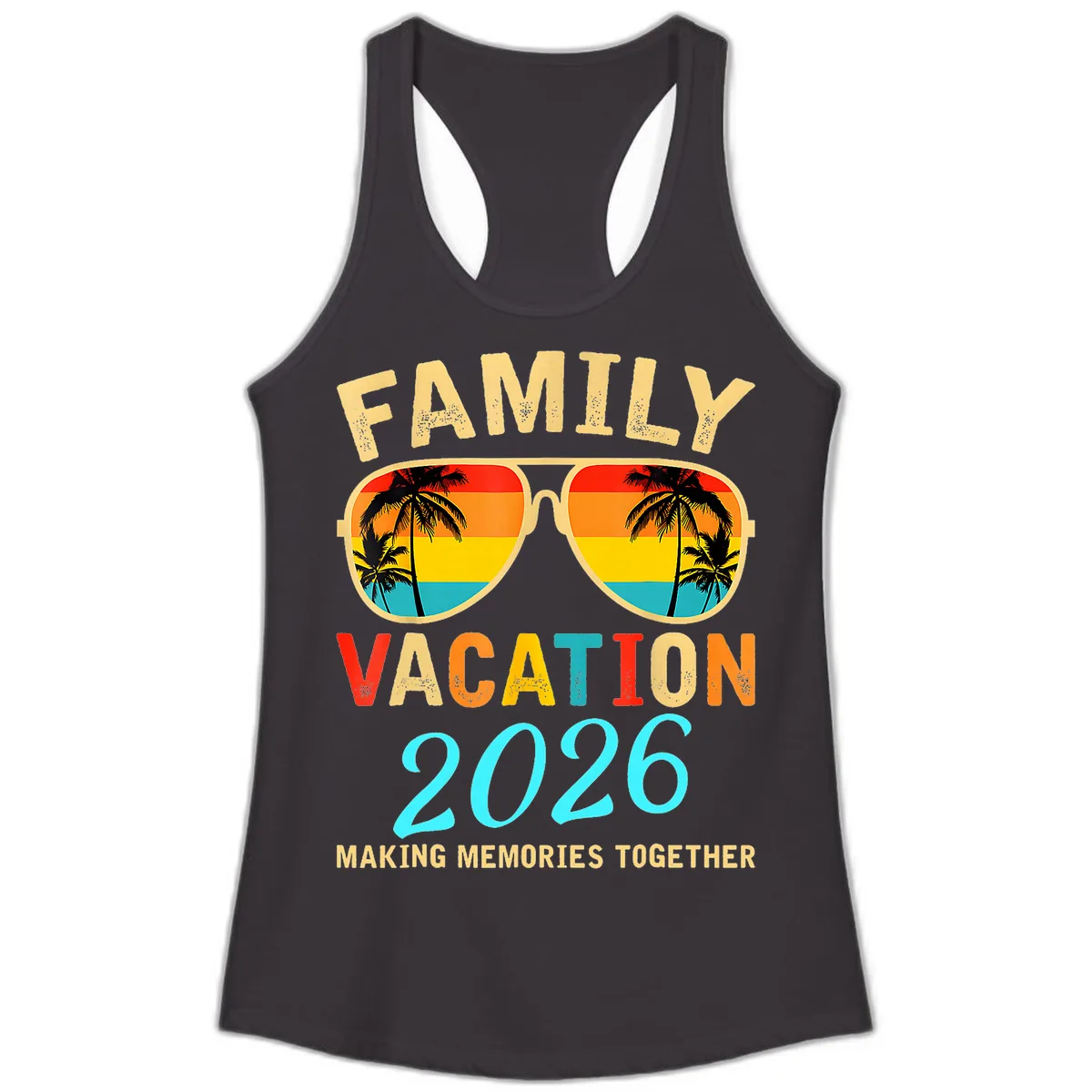 Family Vacation 2026 Sunglasses Beach Design Ladies Tank in Black