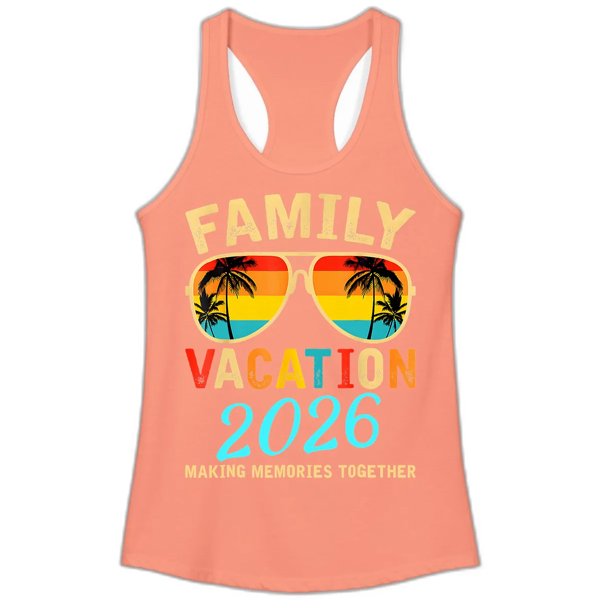 Family Vacation 2026 Sunglasses Beach Design Ladies Tank in Solid Light Orange