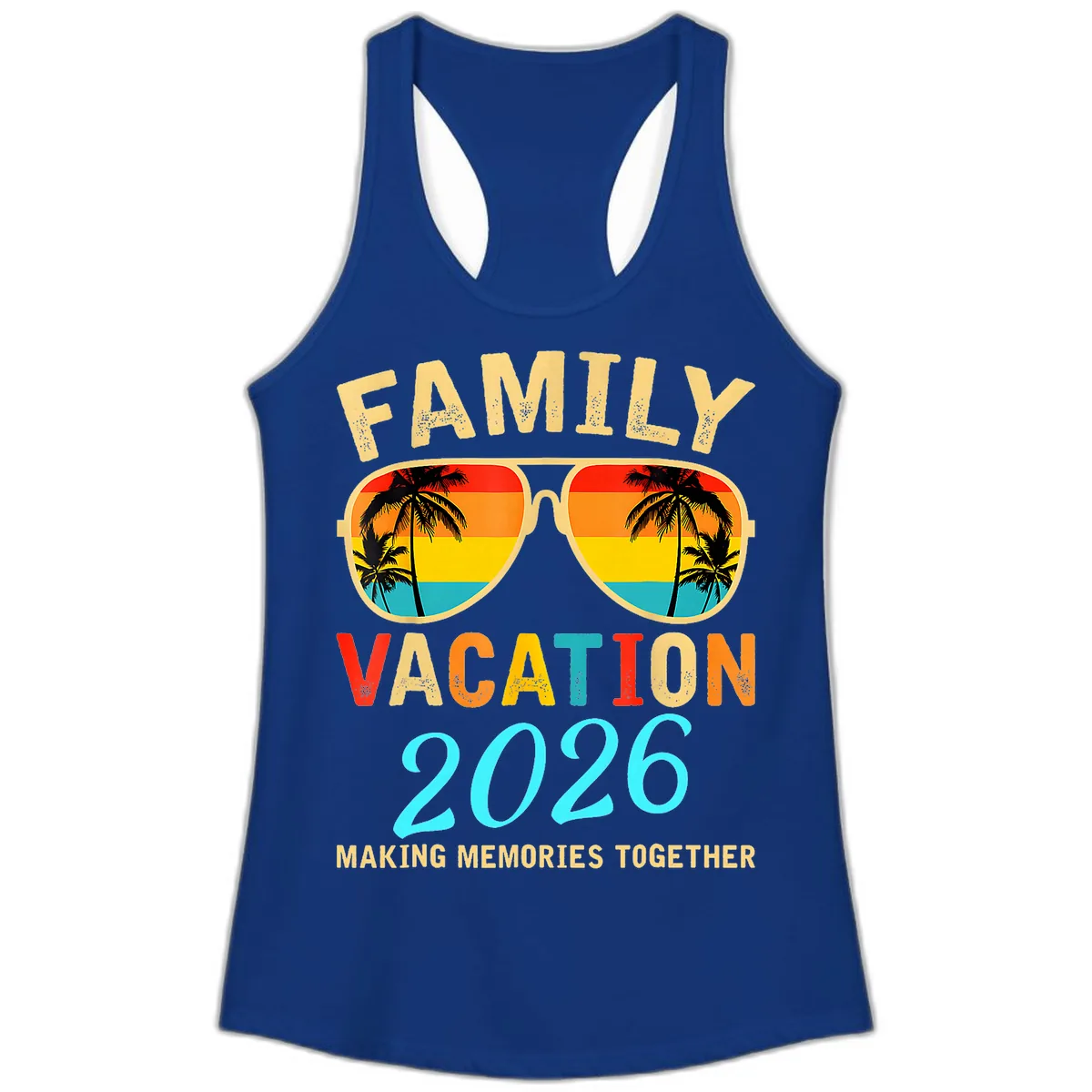 Family Vacation 2026 Sunglasses Beach Design Ladies Tank in Solid Royal