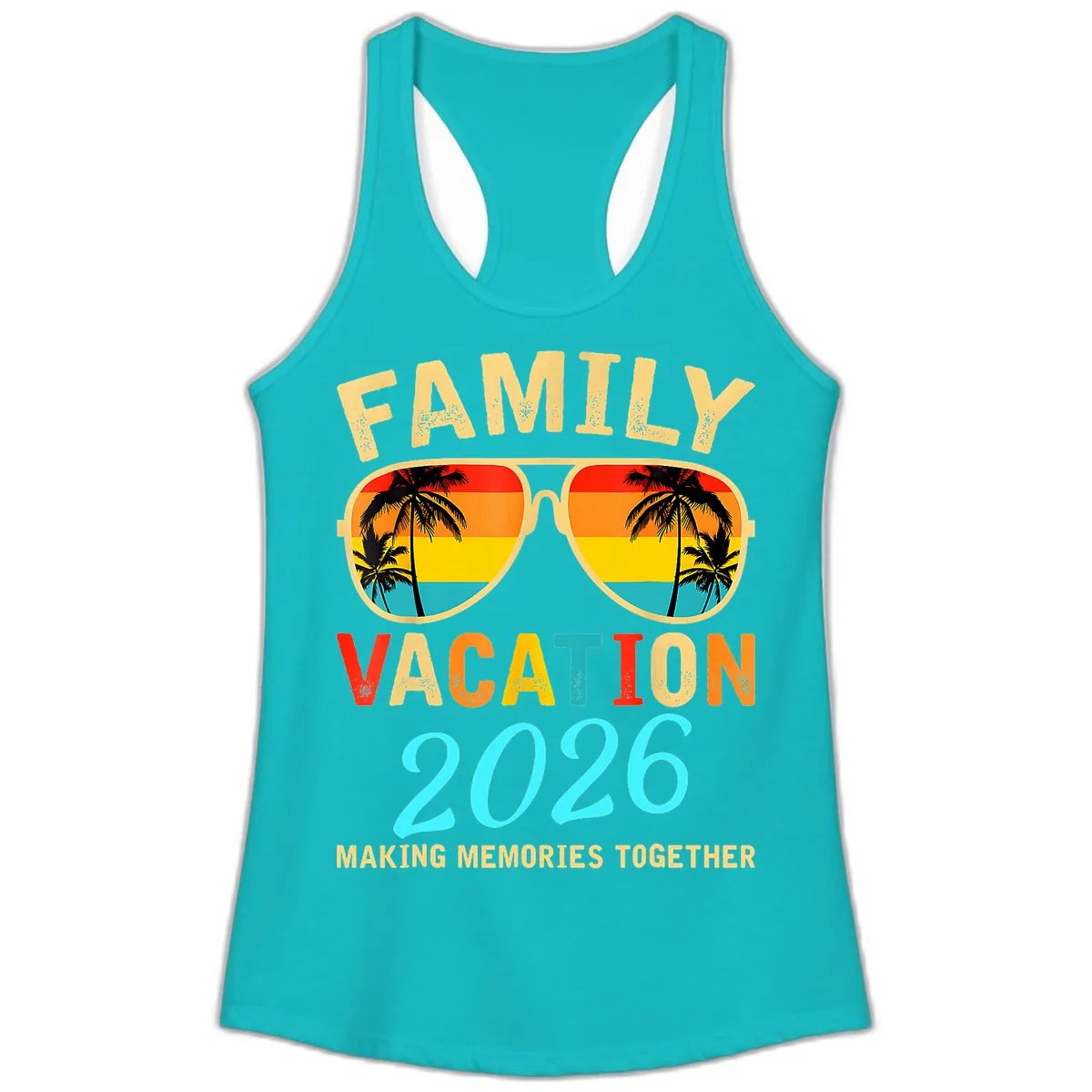 Family Vacation 2026 Sunglasses Beach Design Ladies Tank in Tahiti Blue
