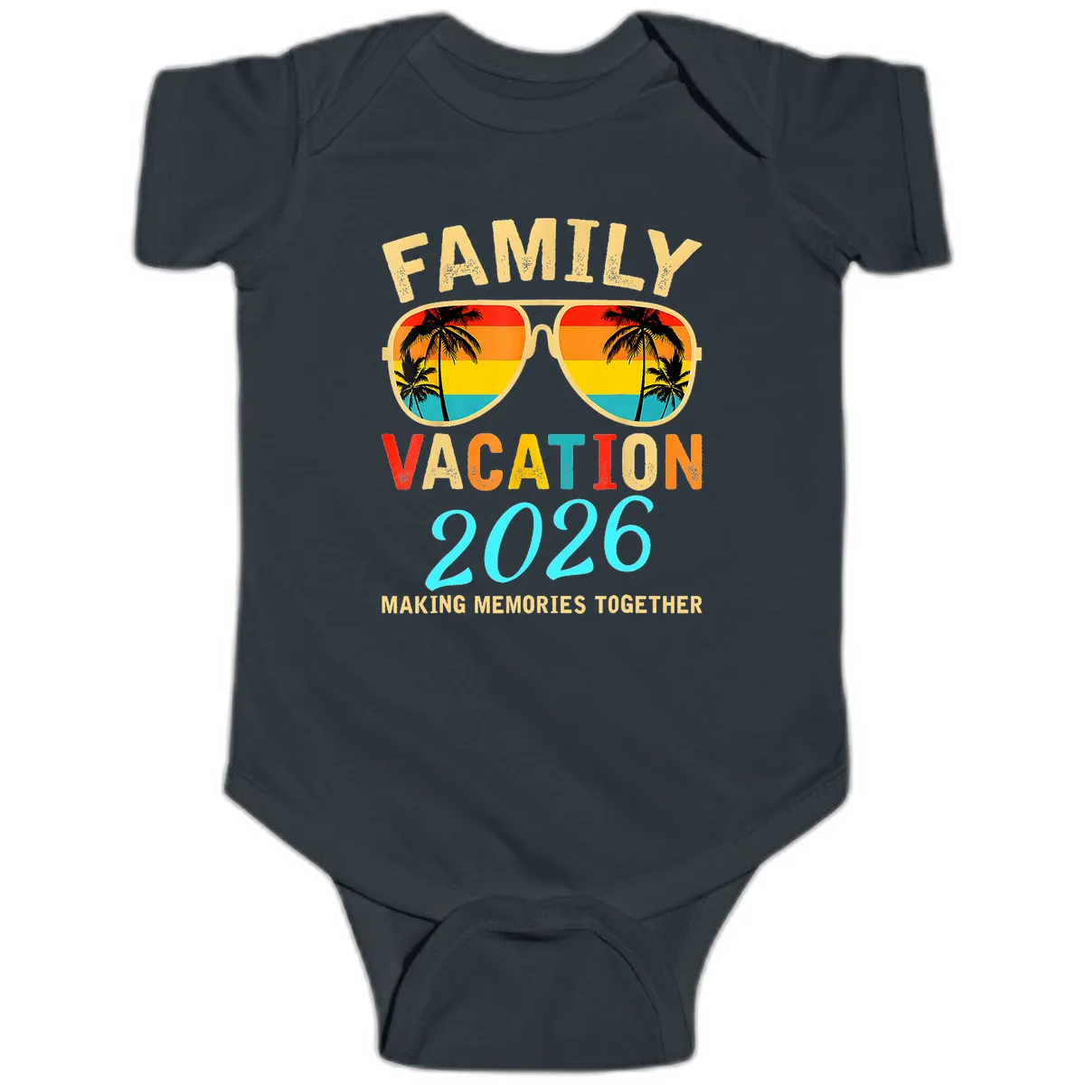 Family Vacation 2026 Sunglasses Beach Design Baby Onesie in Black