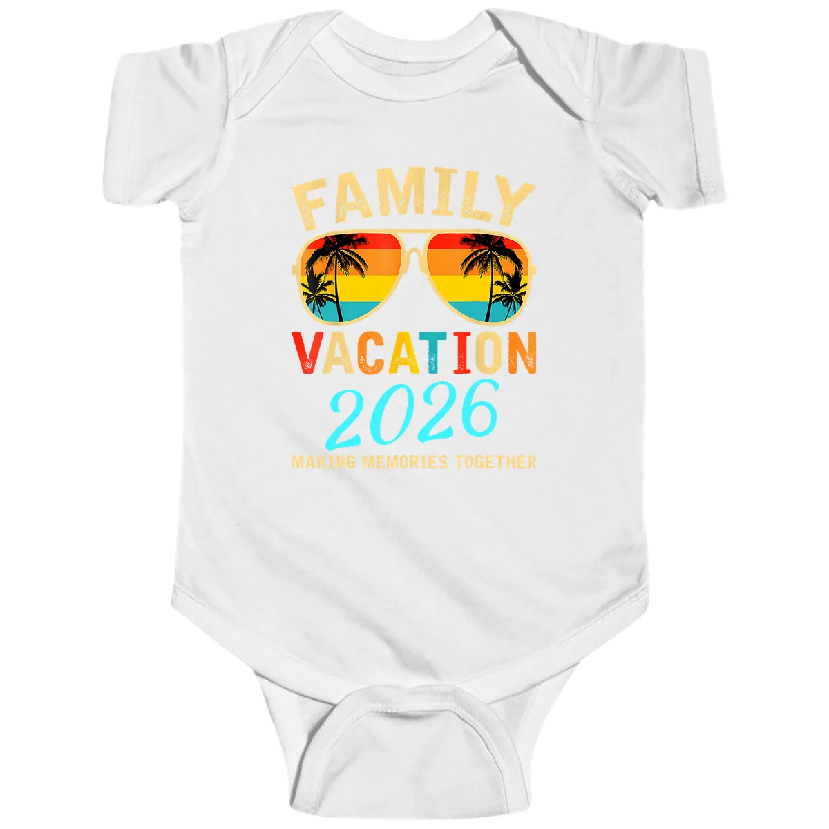 Family Vacation 2026 Sunglasses Beach Design Baby Onesie in White